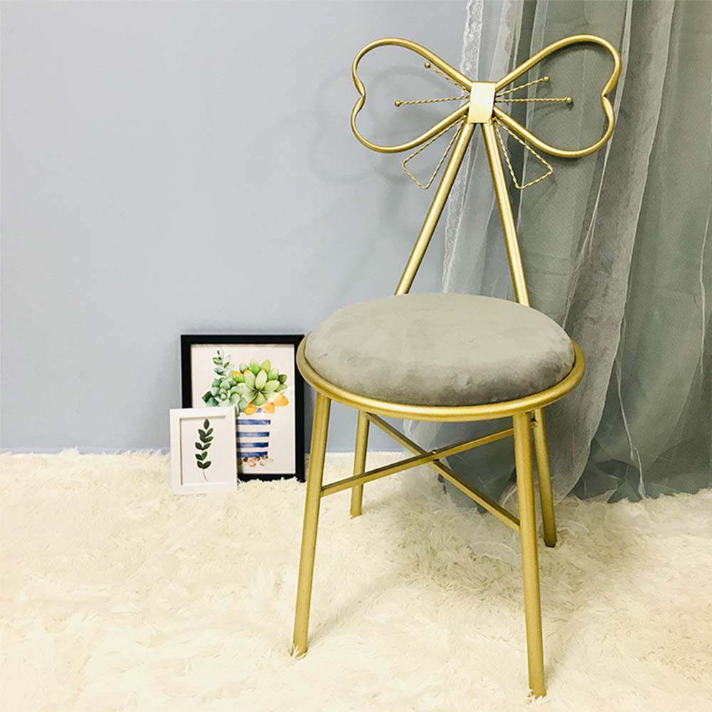 Elegant Velvet Makeup Vanity Chair Set of 2 - Modern Butterfly Stool with Metal Legs & Bow Design, Grey Ottoman Bench for Bedroom Dressing Room & Nail Salon - Perfect for Beauty Stations, Home Decor & Salon Styling