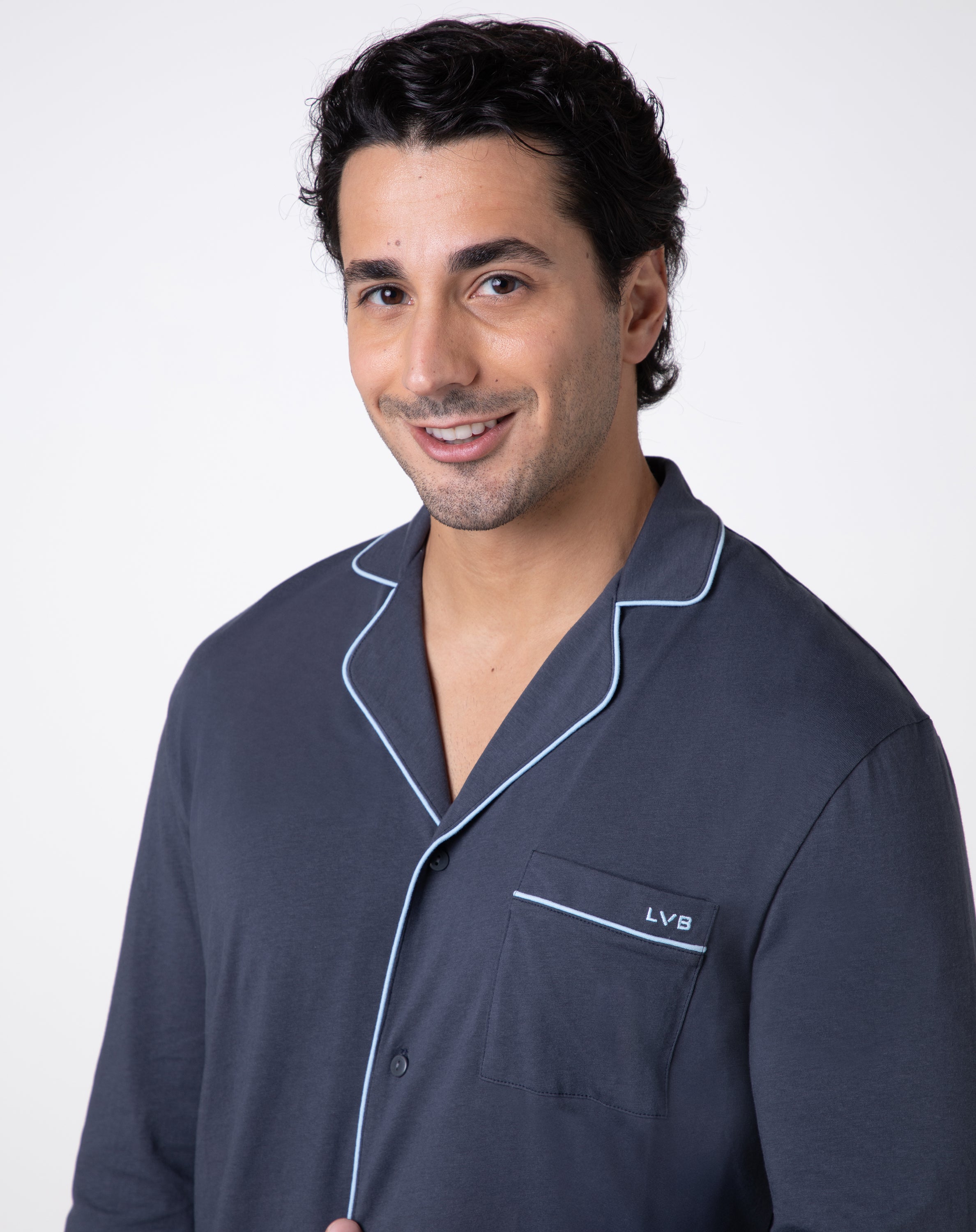 Unisex Slate Cotton Jersey Long Open Front Pajamas - Cozy Loungewear for Relaxing at Home or Sleeping Comfortably