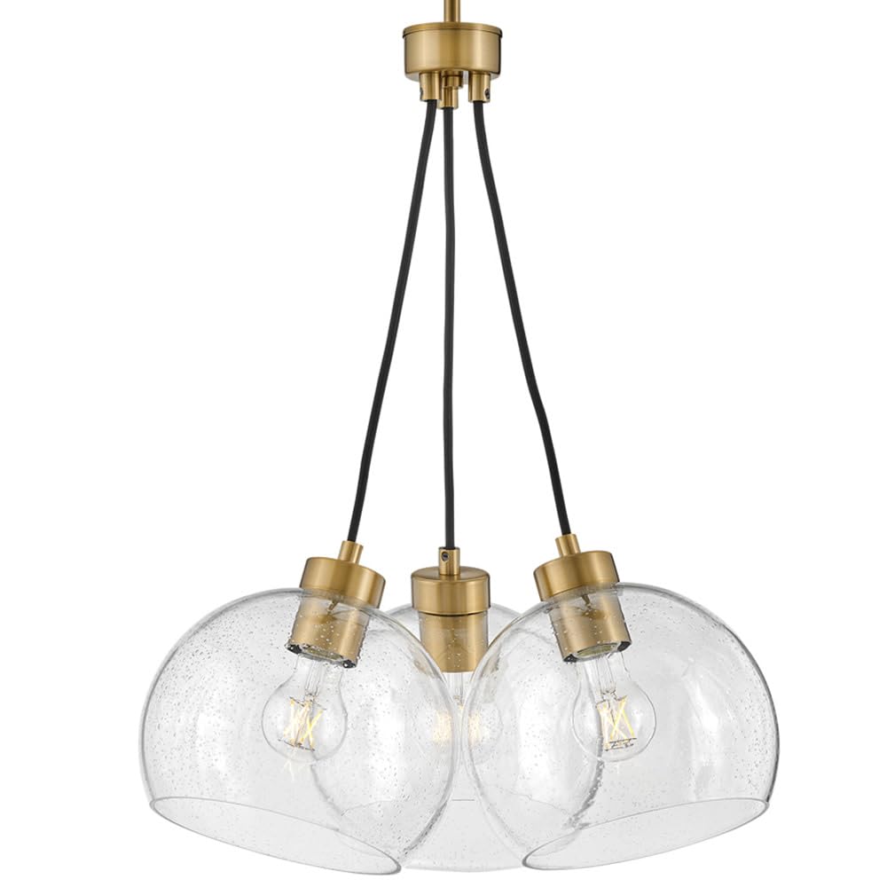 Lark Rumi 83013LCB 3-Light Adjustable Pendant Light with Clear Seedy Glass Orbs & Lacquered Brass Finish - Perfect for Kitchen Island, Dining Room, or Entryway Lighting