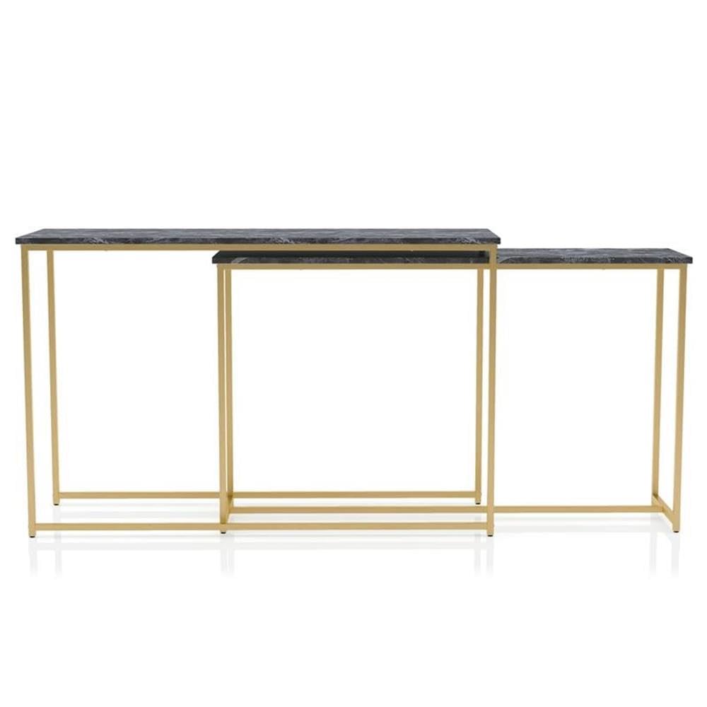 Furniture of America Dallan Metal 2-Piece Nesting Sofa Table Set in Gold & Black - Perfect for Living Room, Home Office & Small Space Decor
