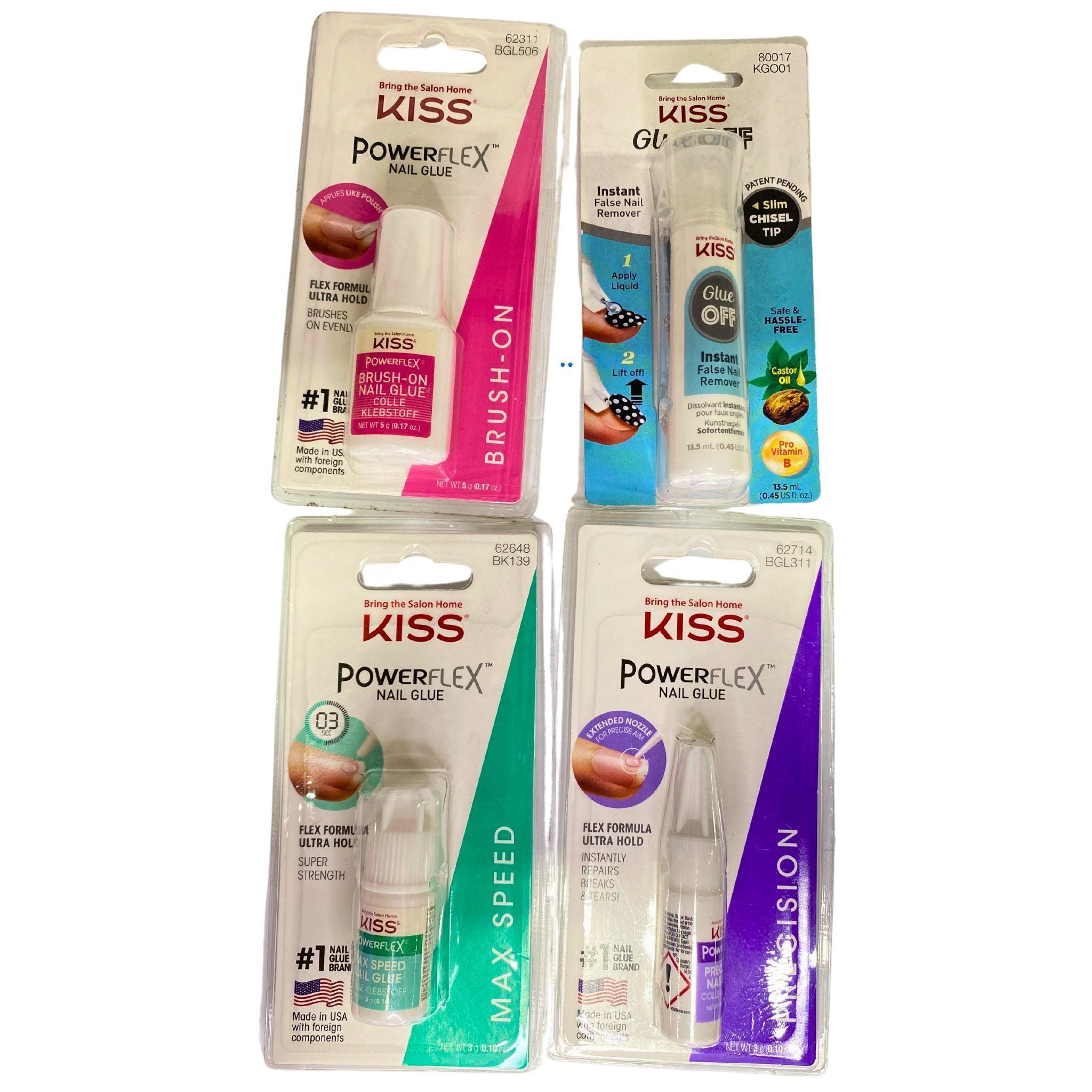 Kiss PowerFlex Nail Glue & Kiss Glue Off - 40 Piece Set for Strong Artificial Nails - Perfect for Salon, Home Manicures & Nail Art Applications