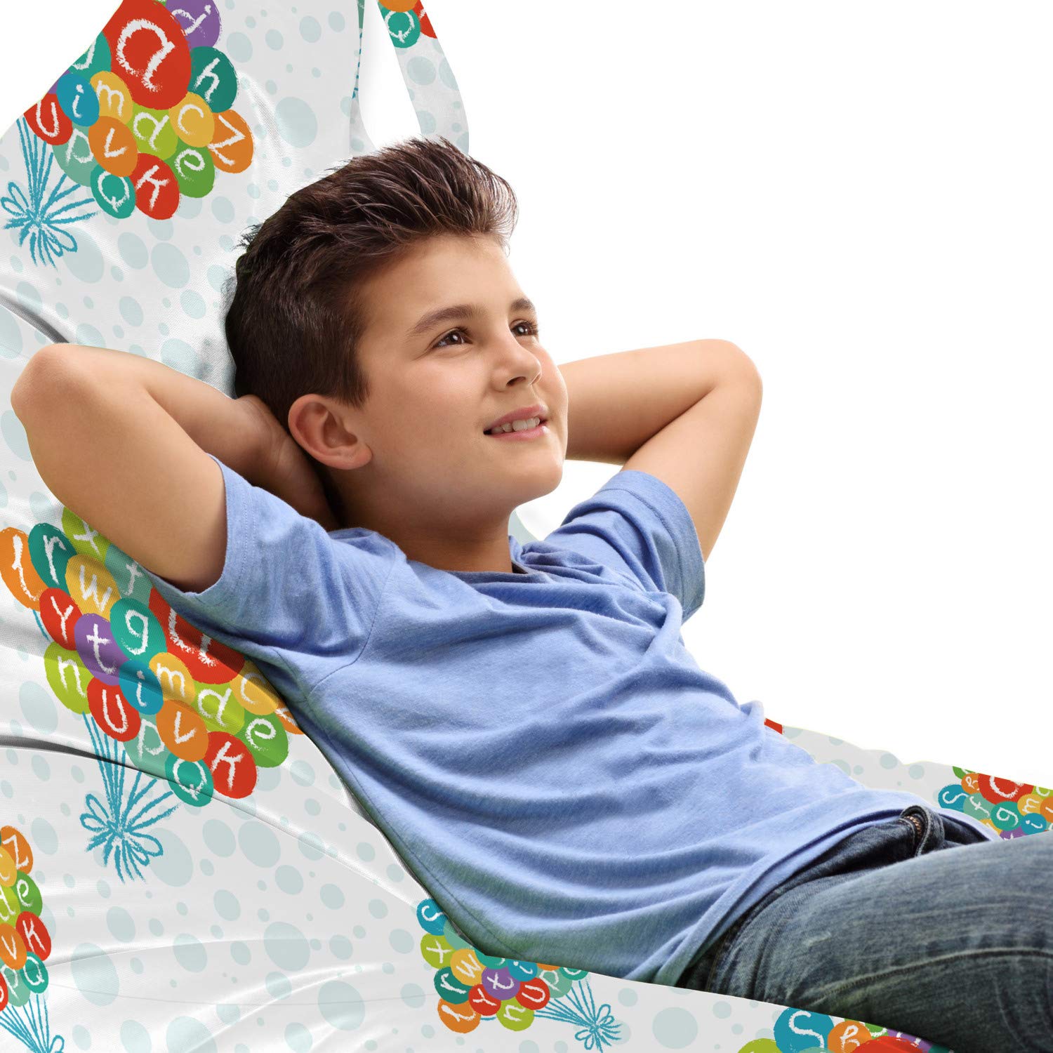 Ambesonne Alphabet Lounger Chair Bag - Large Capacity Storage with Handle, Balloon & Bubble Print Design, Pale Blue Multicolor - Perfect for Beach, Picnic, Camping & Outdoor Relaxation