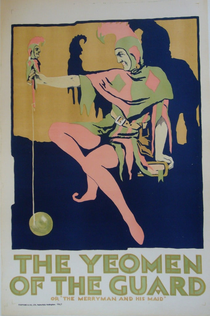 1920s Original British Art Deco Poster - Gilbert & Sullivan's The Yeomen of the Guard with Jester - Vintage Theater Wall Art for Home Decor & Office Display