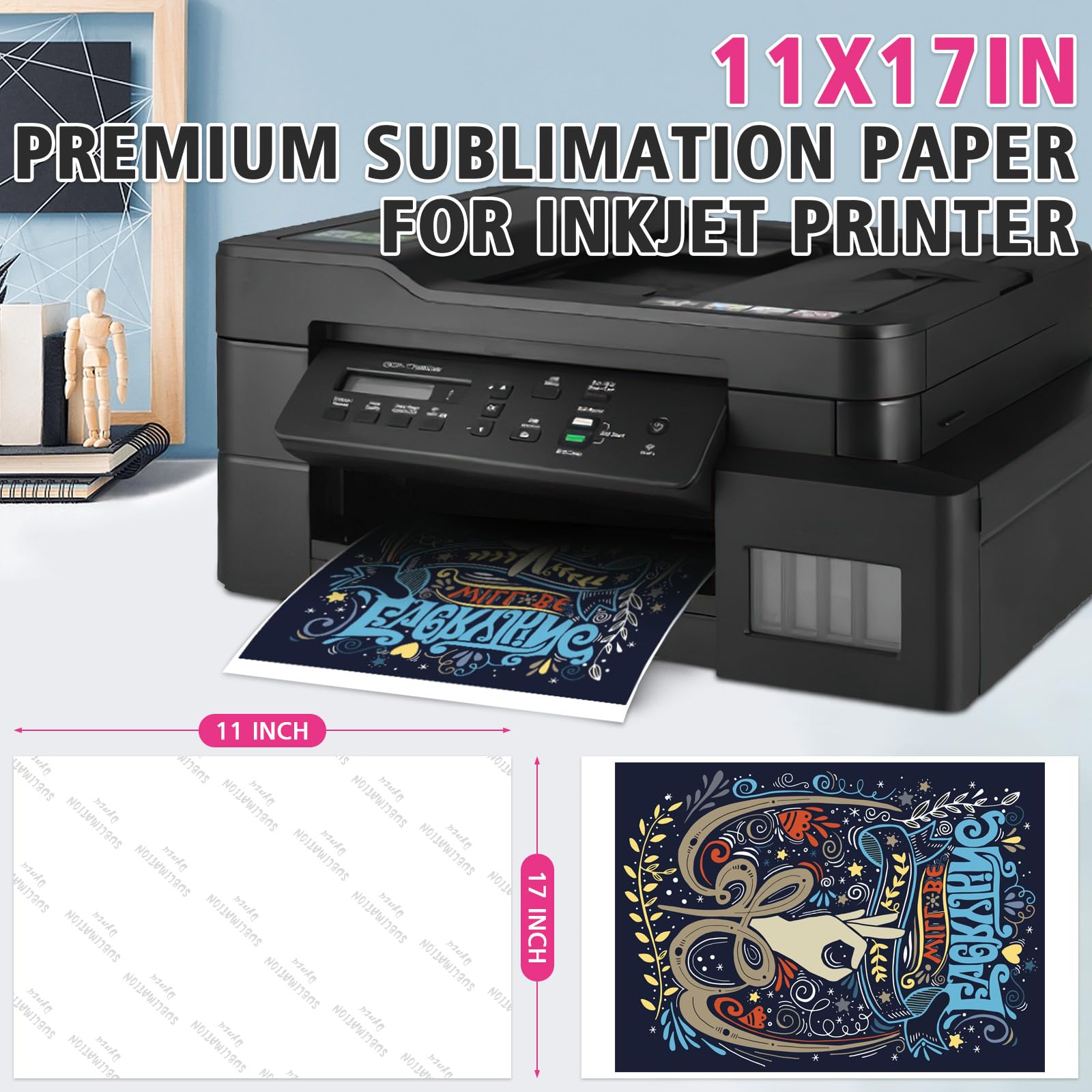 11x17 Sublimation Paper - 125g Heat Transfer Paper (160 Sheets) for Inkjet Printers - Compatible with Thermal Sublimation Ink - Perfect for Mugs, Phone Cases, T-Shirts & Light Fabrics - White Blank Sublimation Transfer Paper for DIY Crafts & Personalized Gifts