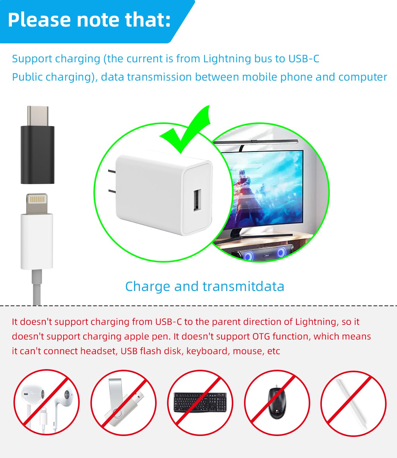 Zoyuzan 3-Pack USB C to Lightning Adapter - Fast Charging Cable for iPhone, iPad Pro/Air 4, Galaxy Note S10/S20/S21/S22/S23 Ultra, Z Flip, LG - Perfect for Home, Office & Travel Charging