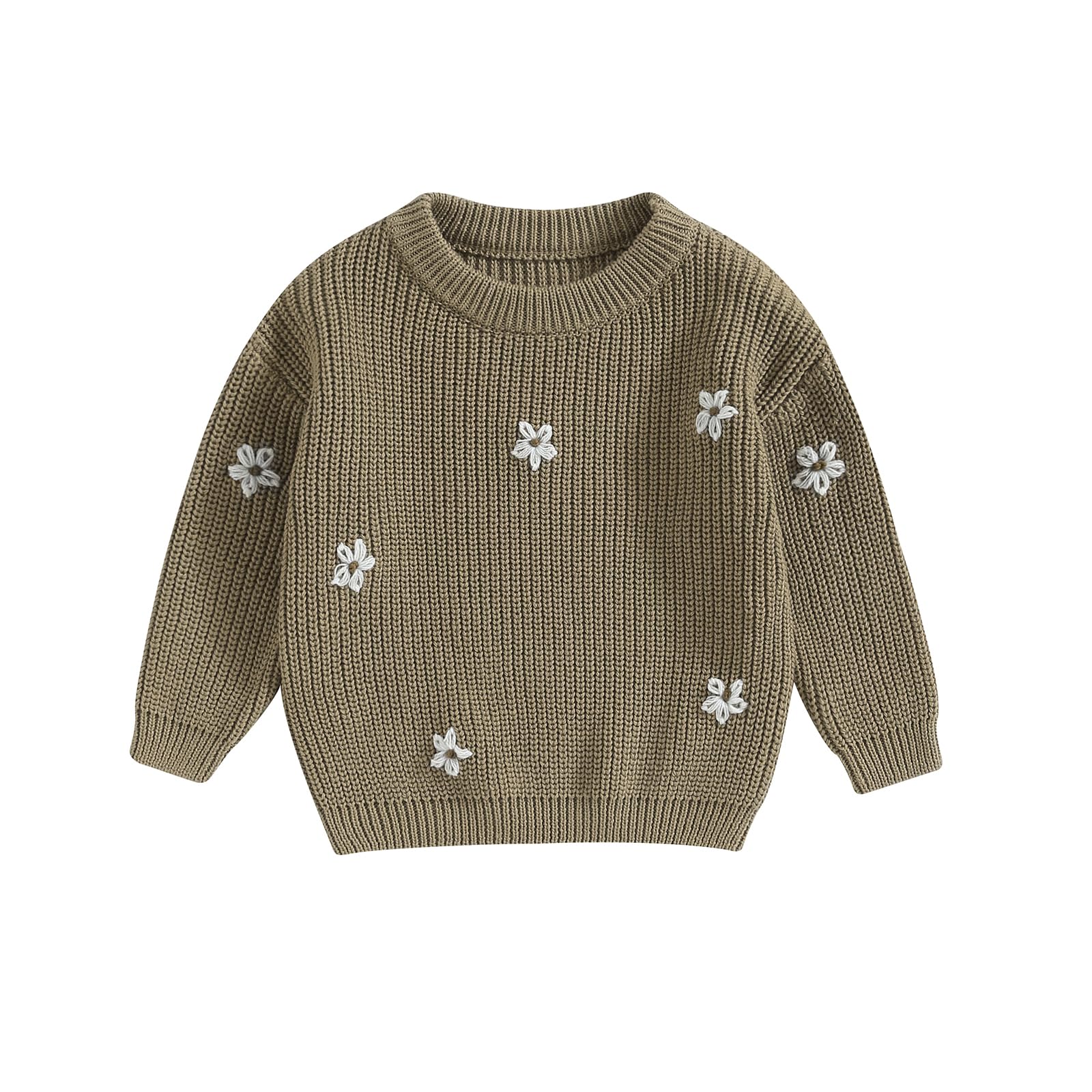 YOKJZJD Chunky Knit Baby Sweater for Girls - Floral Warm Long Sleeve T-Shirt for Newborn Toddler | Cozy Fall Winter Knitted Clothes for Playdates & Family Photos