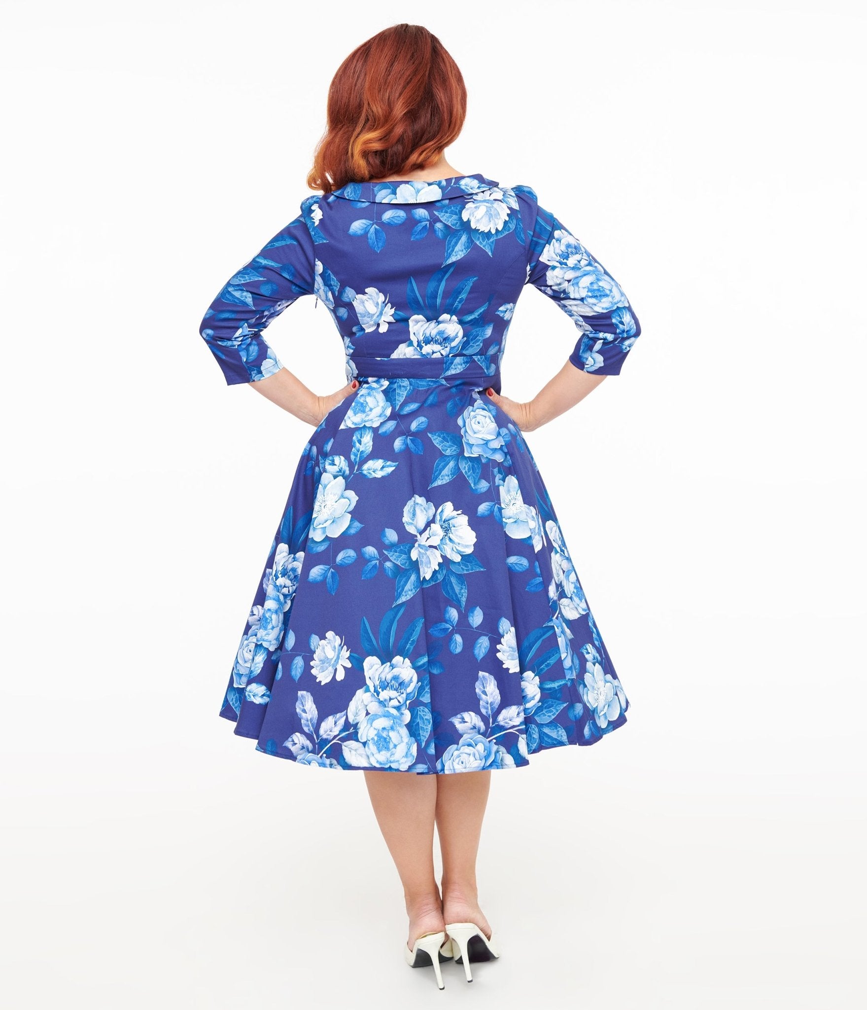 Hearts & Roses Blue & White Floral Dafney Swing Dress - Women's Vintage Flowy Summer Dress for Casual Outings, Beach Vacations & Date Nights