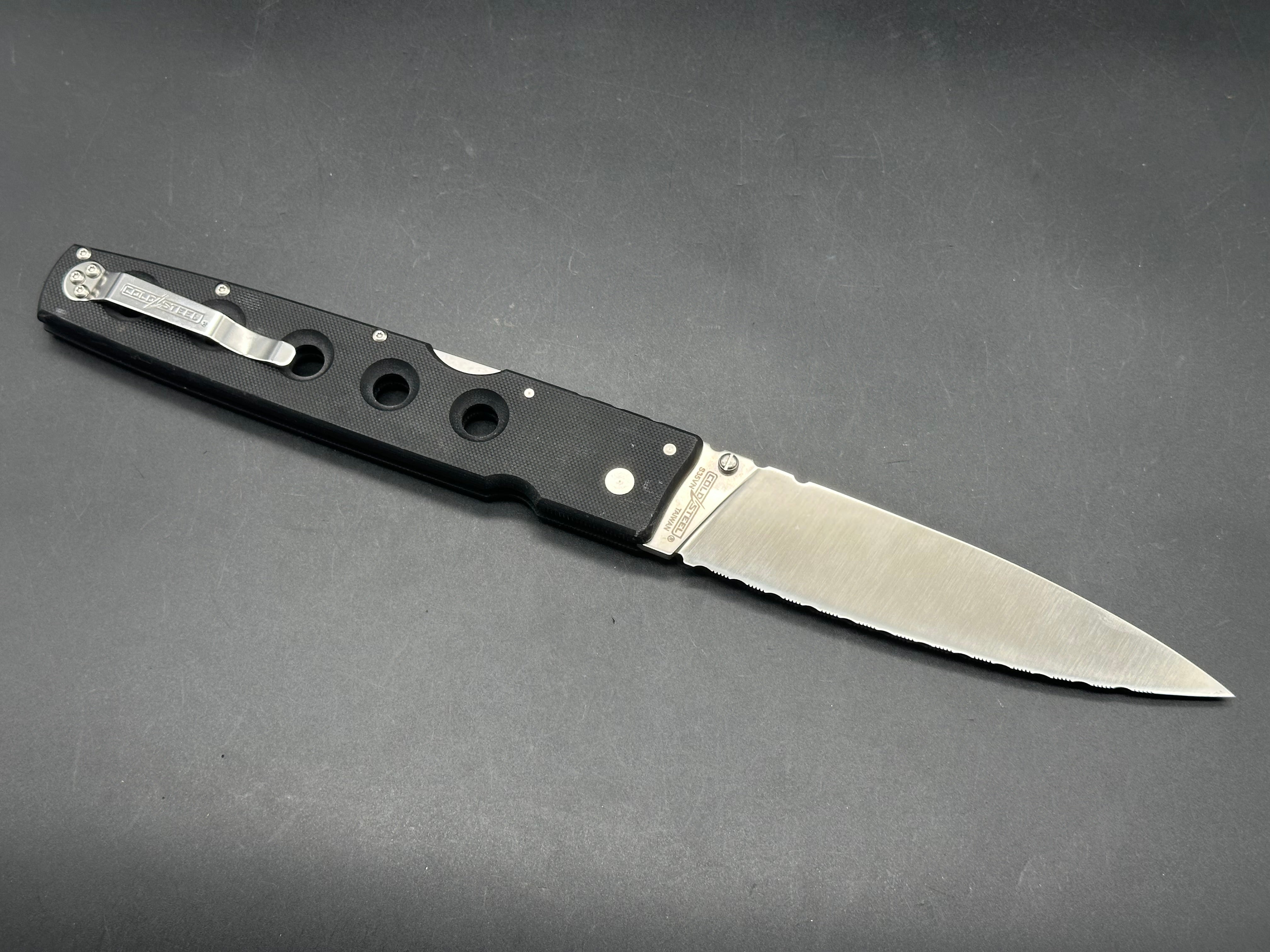 Cold Steel Hold Out 6 Inch Tri-Ad Lock Folding Knife - Black G10 Handle, Satin Serrated Blade - EDC, Camping, Survival & Outdoor Activities