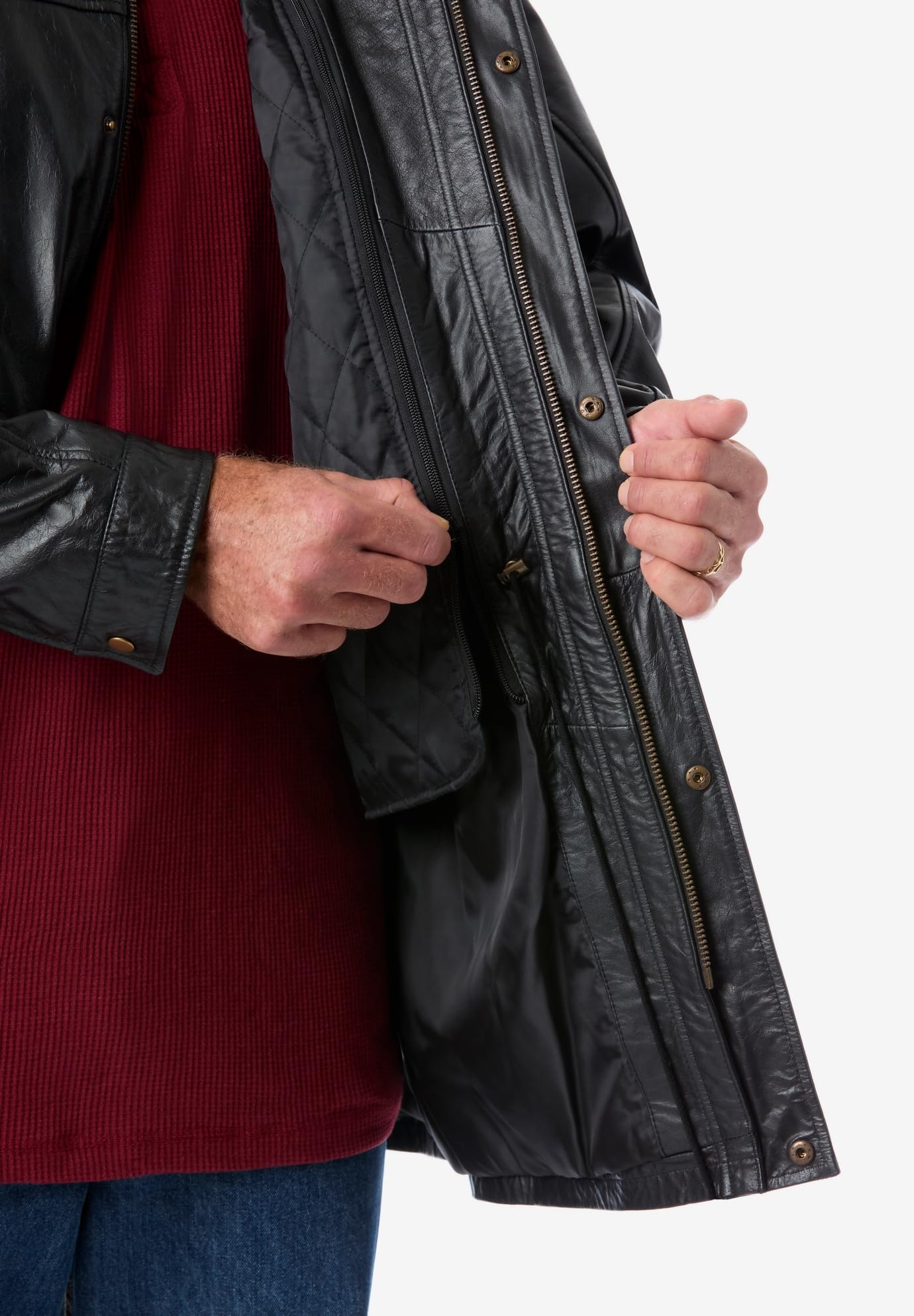 KingSize Men's Big & Tall Hooded Leather Parka Jacket - Winter Warm Windproof Coat for Outdoor Activities & Casual Wear