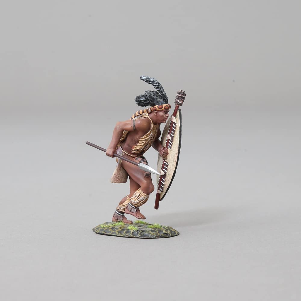 Anglo Zulu War SFA041A 1:30 Scale Metal Zulu Warrior Charging with Assegai - Historical Military Collectible for Display & Diorama Scenes
