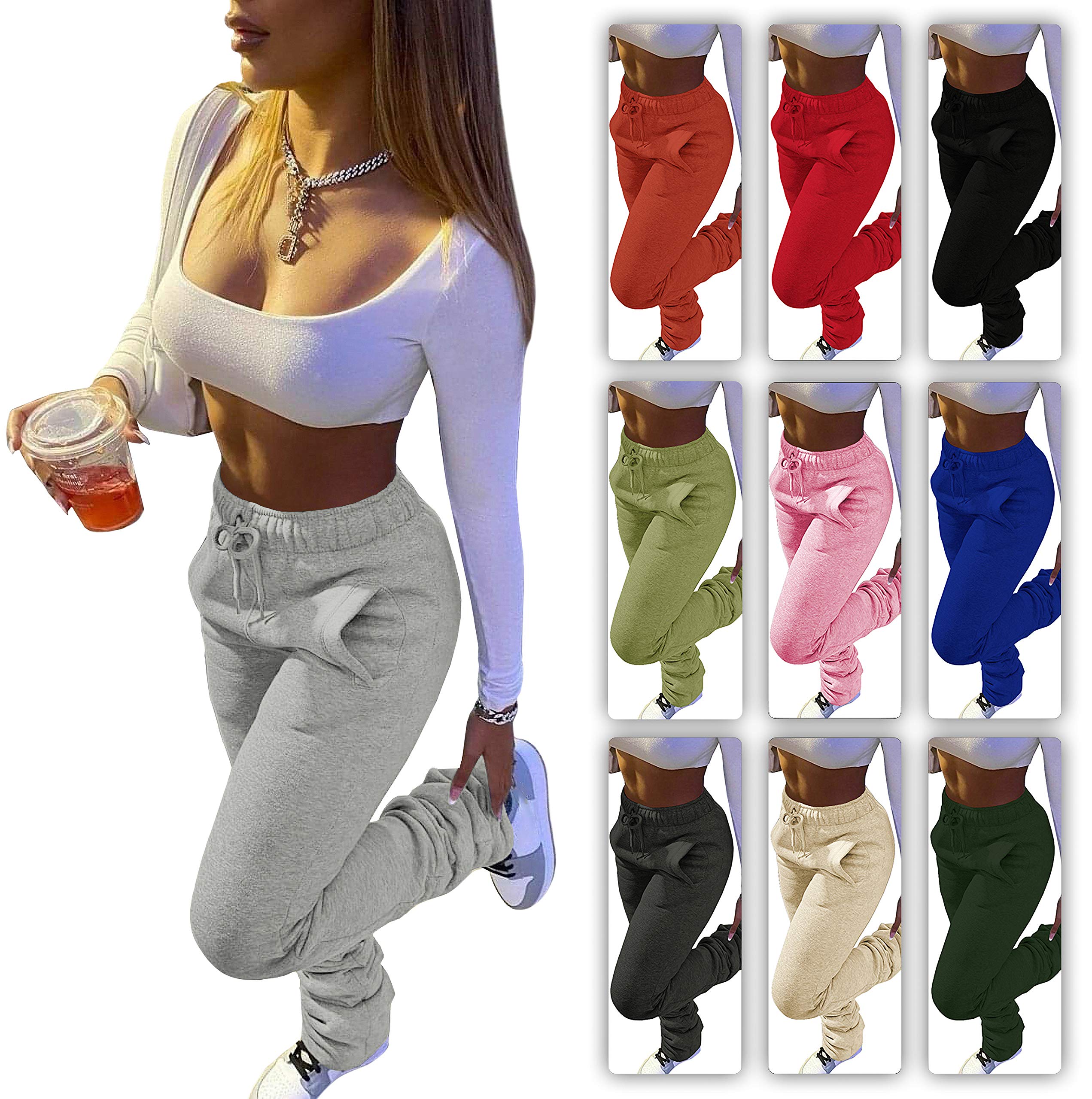 HuiSiFang Women's Fleece-Lined High-Waisted Jogger Pants - Warm Thick Stacked Sweatpants for Yoga, Workout & Casual Wear - Soft Ruched Active Joggers for Running, Lounging & Winter Comfort
