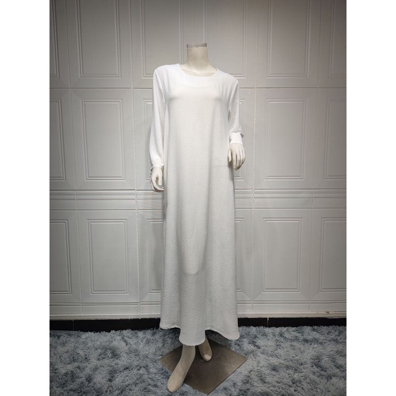 3-Piece Hollow Out Cotton Cardigan Open Abaya Dress Set with Hijab - Modest Muslim Fashion for Prayer, Home & Special Occasions