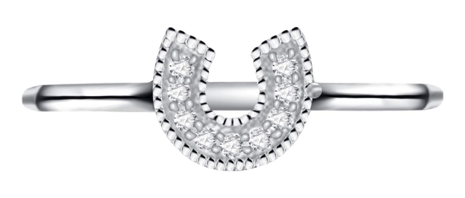 0.09Ct. White Diamond Ring - 10K Gold Prong Setting Horseshoe Ring for Women, Elegant Bridal Jewelry & Anniversary Gift for Her