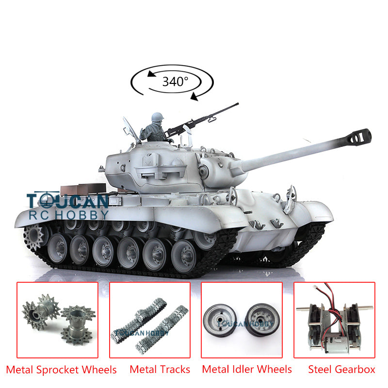 2.4GHz Henglong 1/16 Scale 7.0 Upgraded M26 Pershing RC Tank Model 3838 with Metal Tracks, Sprocket Wheels, Engine Sound & Smoke System - Realistic Military Vehicle for Collectors and Hobbyists (Battle Simulation, Outdoor Play, Display Showcase)
