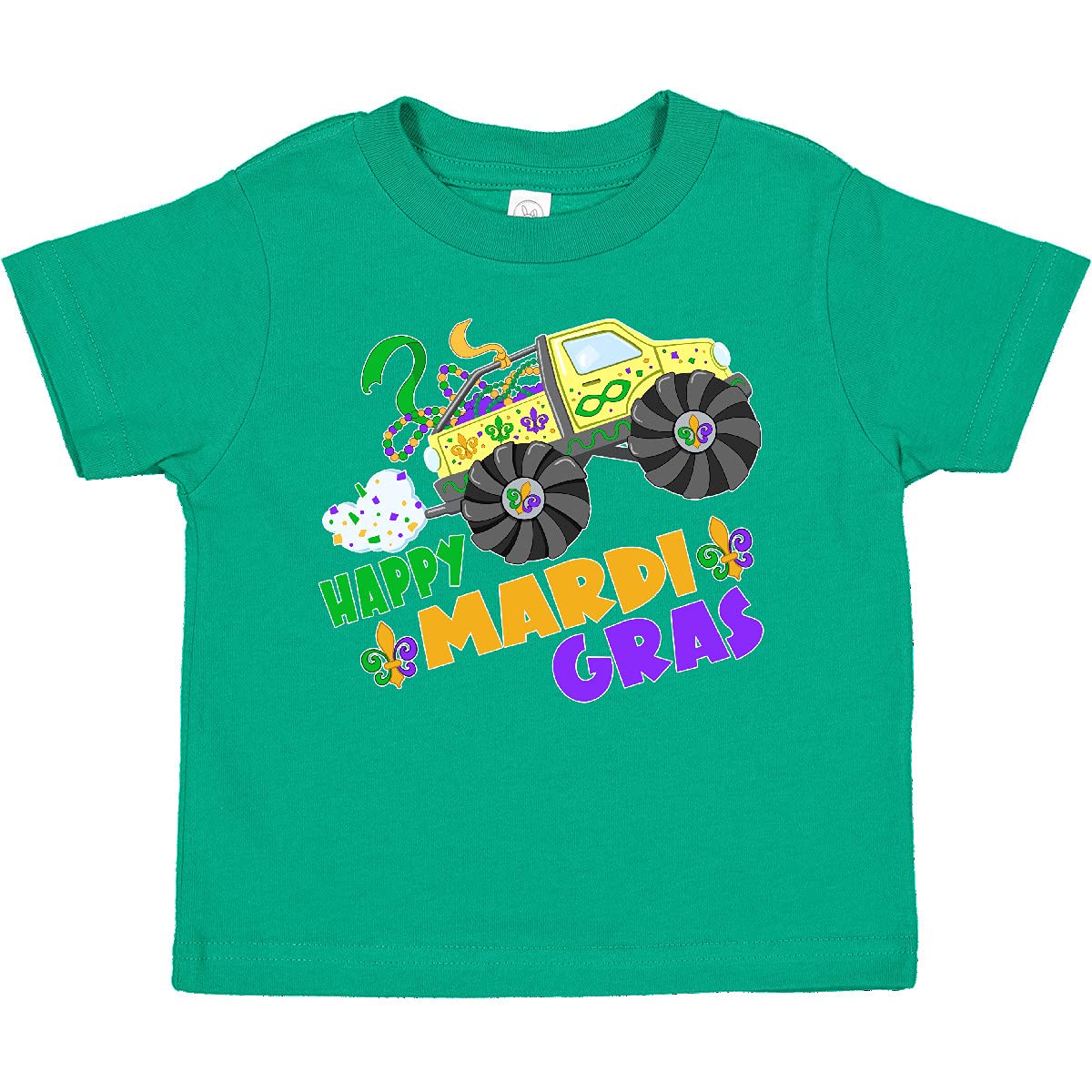 Inktastic Happy Mardi Gras Monster Truck with Beads Toddler T-Shirt - Fun Festival Outfit for Kids & Toddlers | Perfect for Mardi Gras Celebrations, Parades & Costume Parties