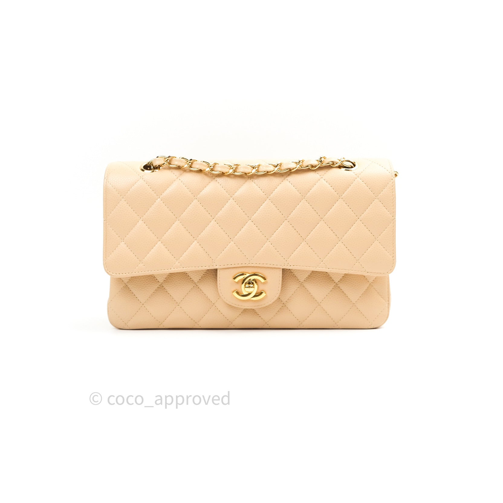 Chanel Caviar Quilted Medium Double Flap Bag Beige Clair with Gold Hardware - Luxury Crossbody Shoulder Bag for Women, Perfect for Date Night & Special Occasions
