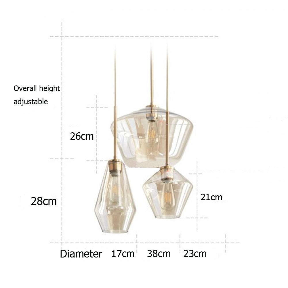 Modern Gold Chandelier Ceiling Light Fixture - 3 Amber Glass Lampshade Pendant Lighting for Kitchen Island, Dining Room, Living Room & Hotel | Flush Mount Hanging Lamp for Stylish Home & Commercial Spaces