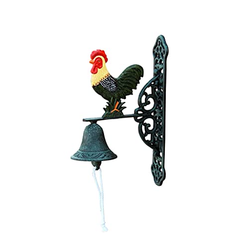 Vintage Cast Iron Rooster Door Knocker - Hand Bell Wall Decor for Country Style Home - Perfect for Farmhouse, Cottage, and Rustic Home Entryway Decor