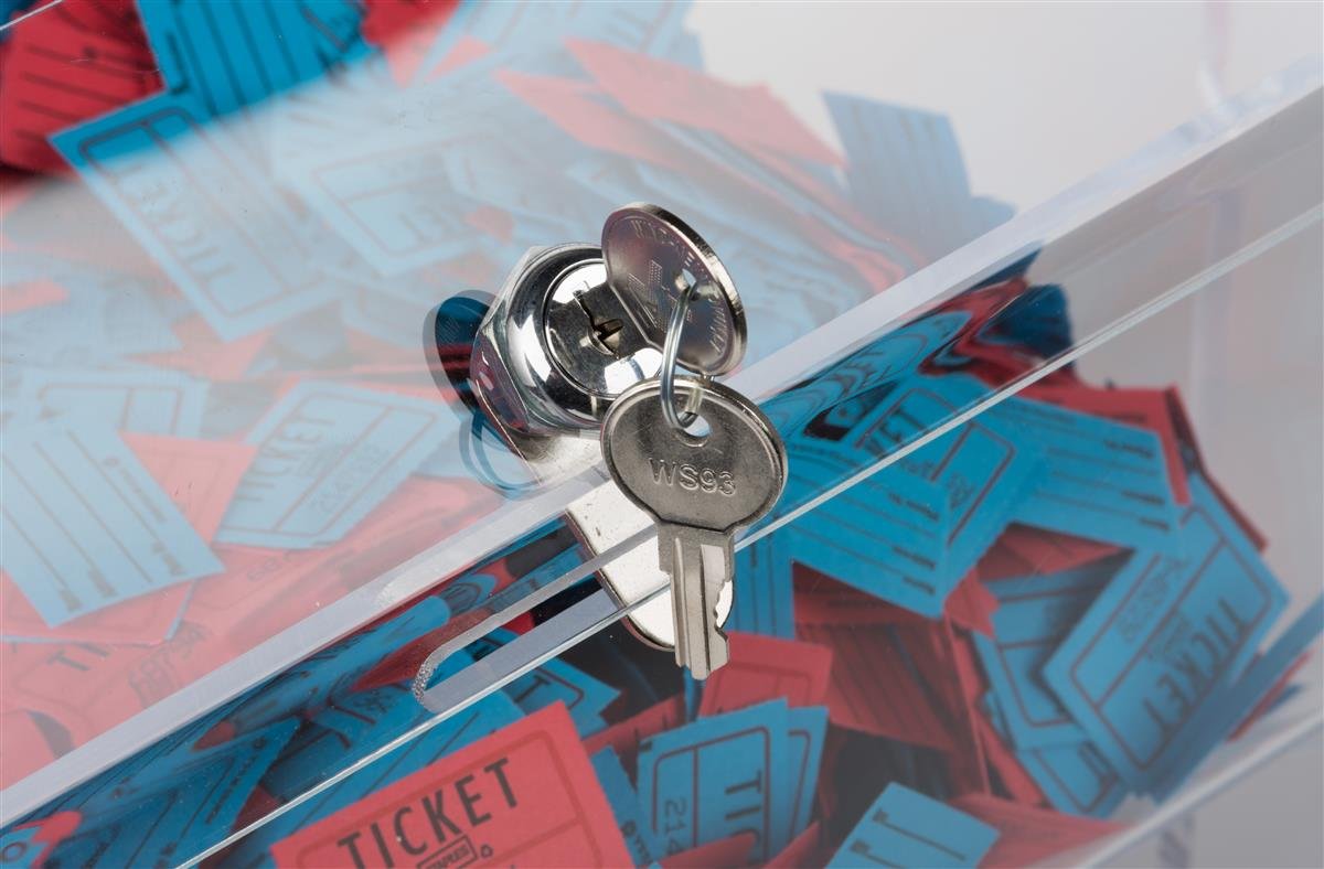 Clear Acrylic Prize Wheel Spinner - Lockable Rotating Raffle Drum for Tabletop Games, Casino Nights & Fundraising Events