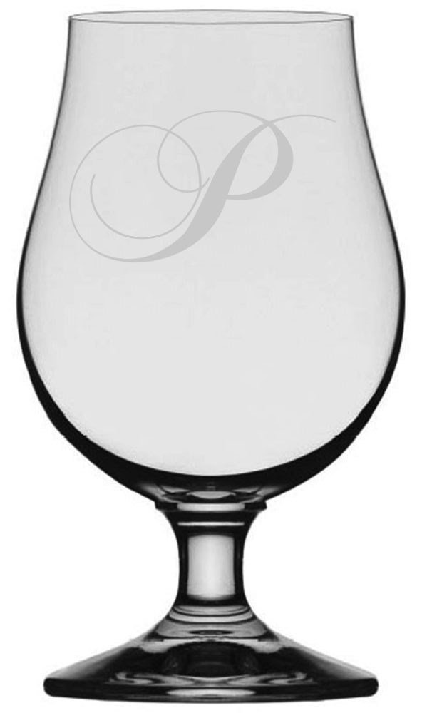 Chopin Script Etched Glencairn Crystal Glass - Monogram Letter P for Whiskey & Beer Tasting