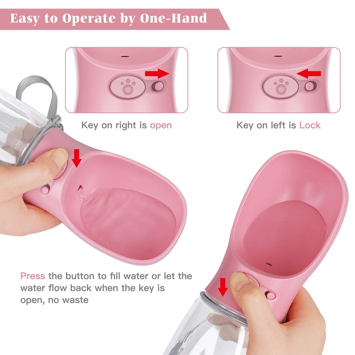 Portable Dog Water Bottle with Bowl - 12oz Lightweight Travel Water Dispenser for Dogs, Puppy Essentials for Outdoor Walking, Hiking & Camping | Pet Accessories (Pink) - Perfect for Park Visits, Beach Trips & Daily Walks