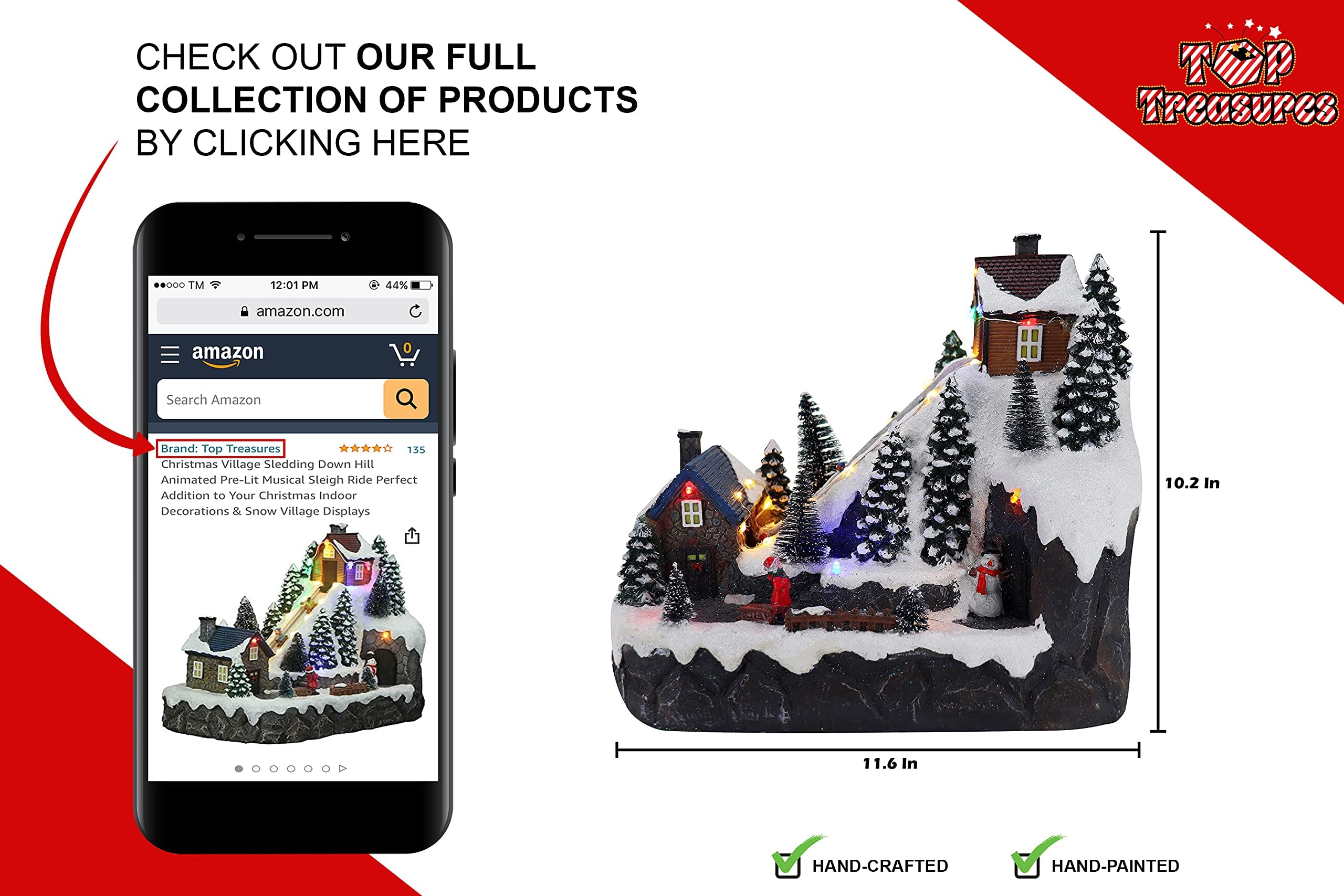 Christmas Village Sledding Down Hill - Musical Lighted Snow Village Set with 8 Animated Kids Figures | Winter Wonderland Holiday Home Decor for Mantel, Tabletop & Christmas Display