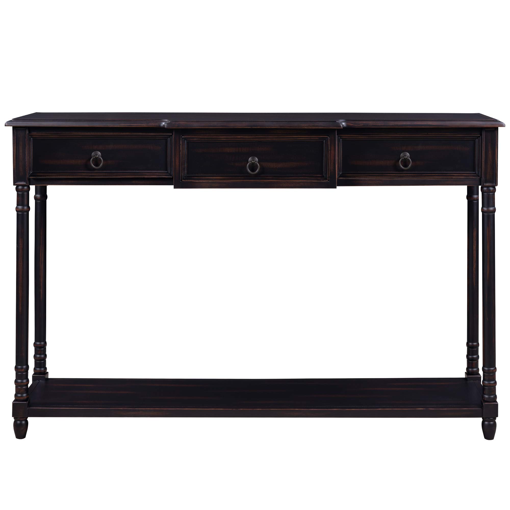 Modern 3-Drawer Console Table - Sofa Table & Entryway Table with Projecting Drawer & Long Bottom Shelf - Espresso Finish for Living Room, Hallway, Foyer - Perfect for Home Decor & Small Space Organization
