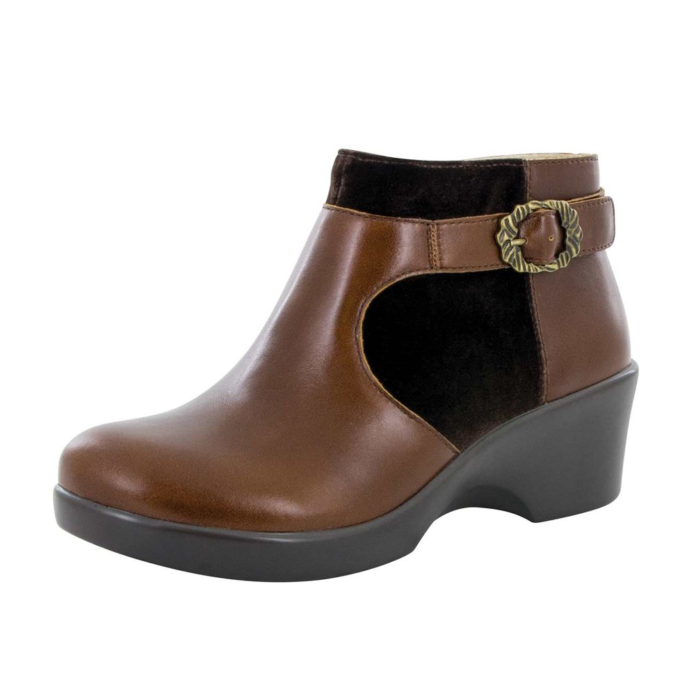 Alegria Women's Cici Wedge Boot in Chestnut Luster - Comfortable & Stylish Ankle Boots for Work, Nursing, and Everyday Wear (Available in Multiple Sizes)