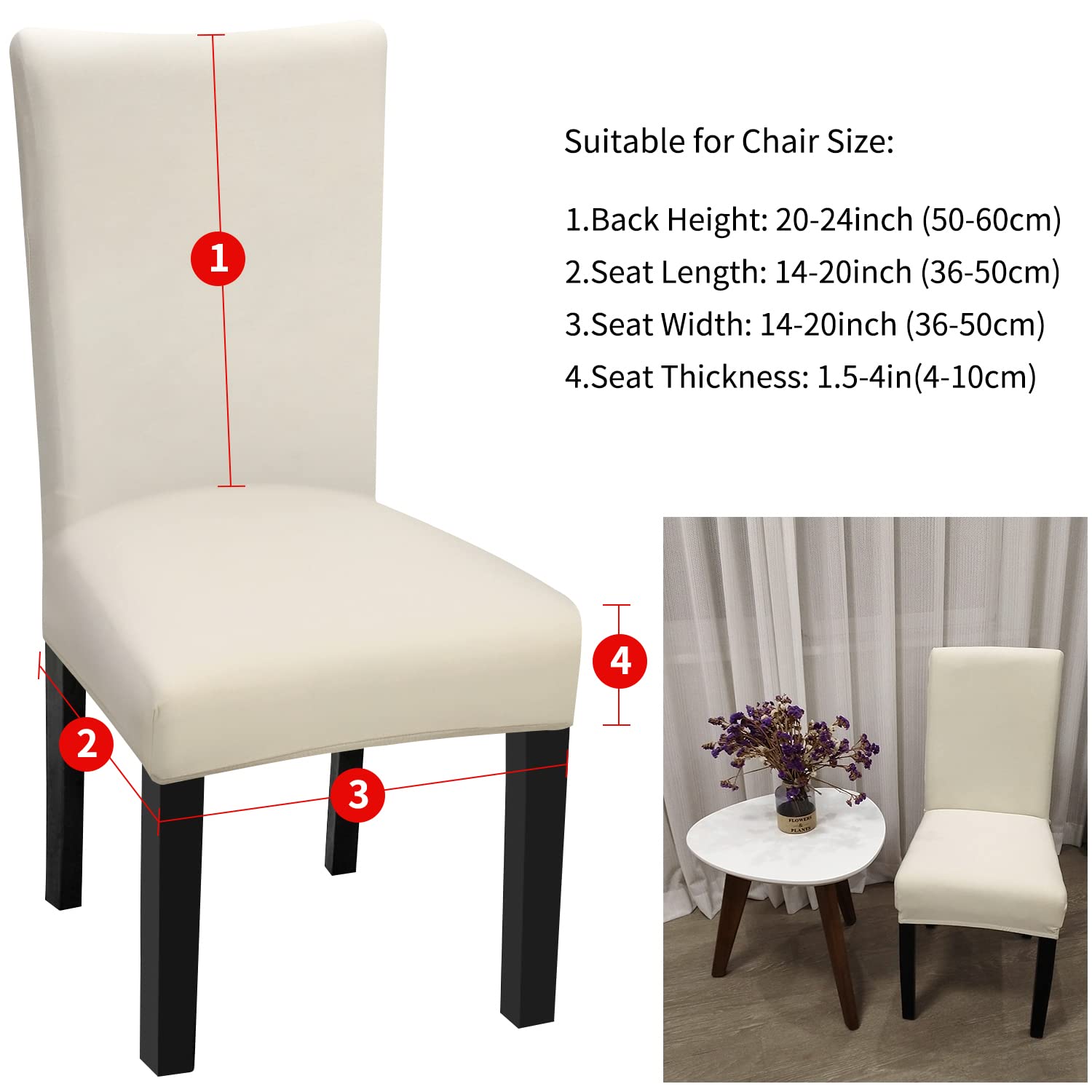 Stretch Spandex Dining Chair Covers - Washable & Removable Parson Chair Slipcovers for Kitchen, Dining Room & Office - Beige Light (Set of 6) - Protect & Decorate Your Chairs