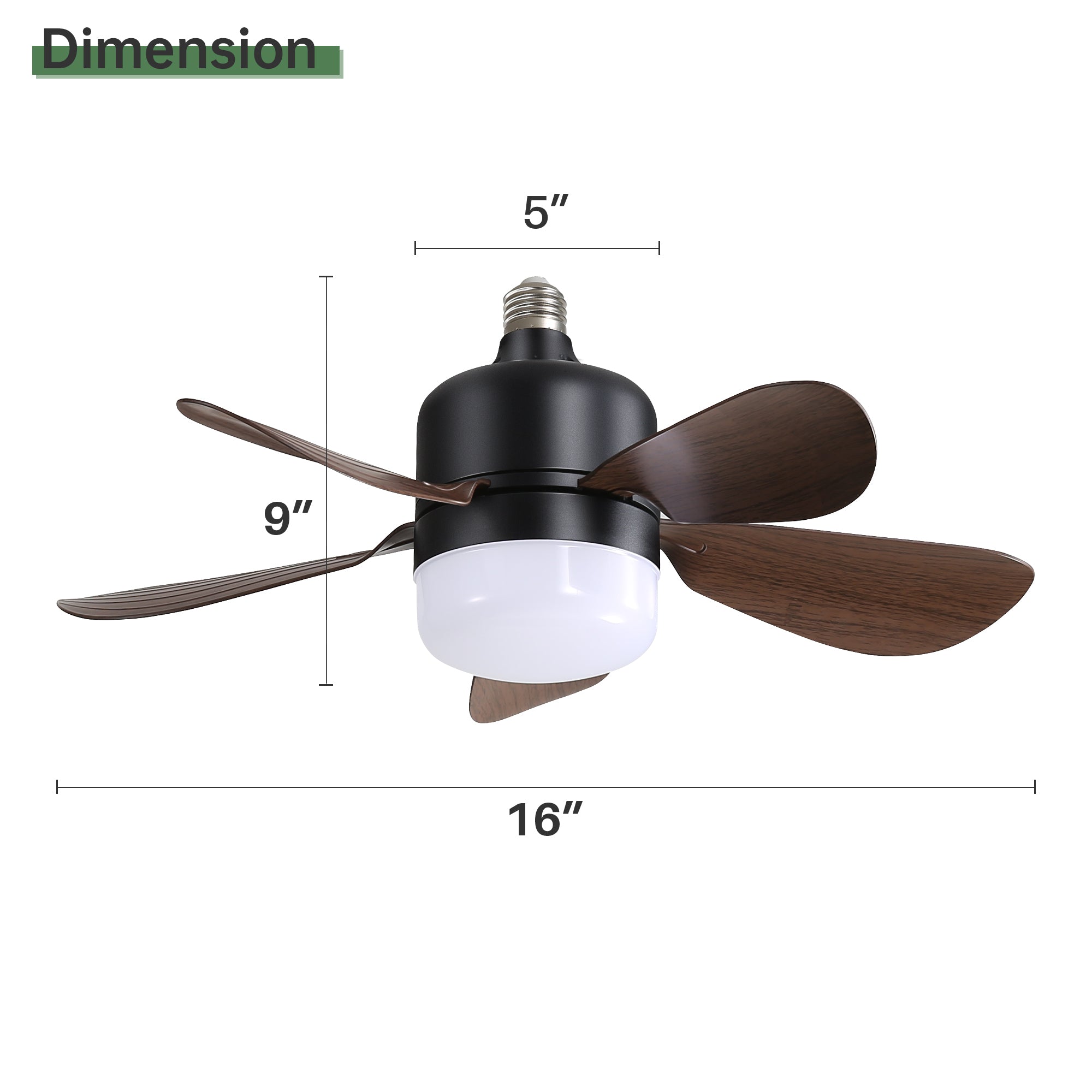 16 Inch Ceiling Fan with Remote Control, 3 Color Lighting Options, E26 Screw Base - Perfect for Bedroom, Living Room and Home Office Cooling & Lighting