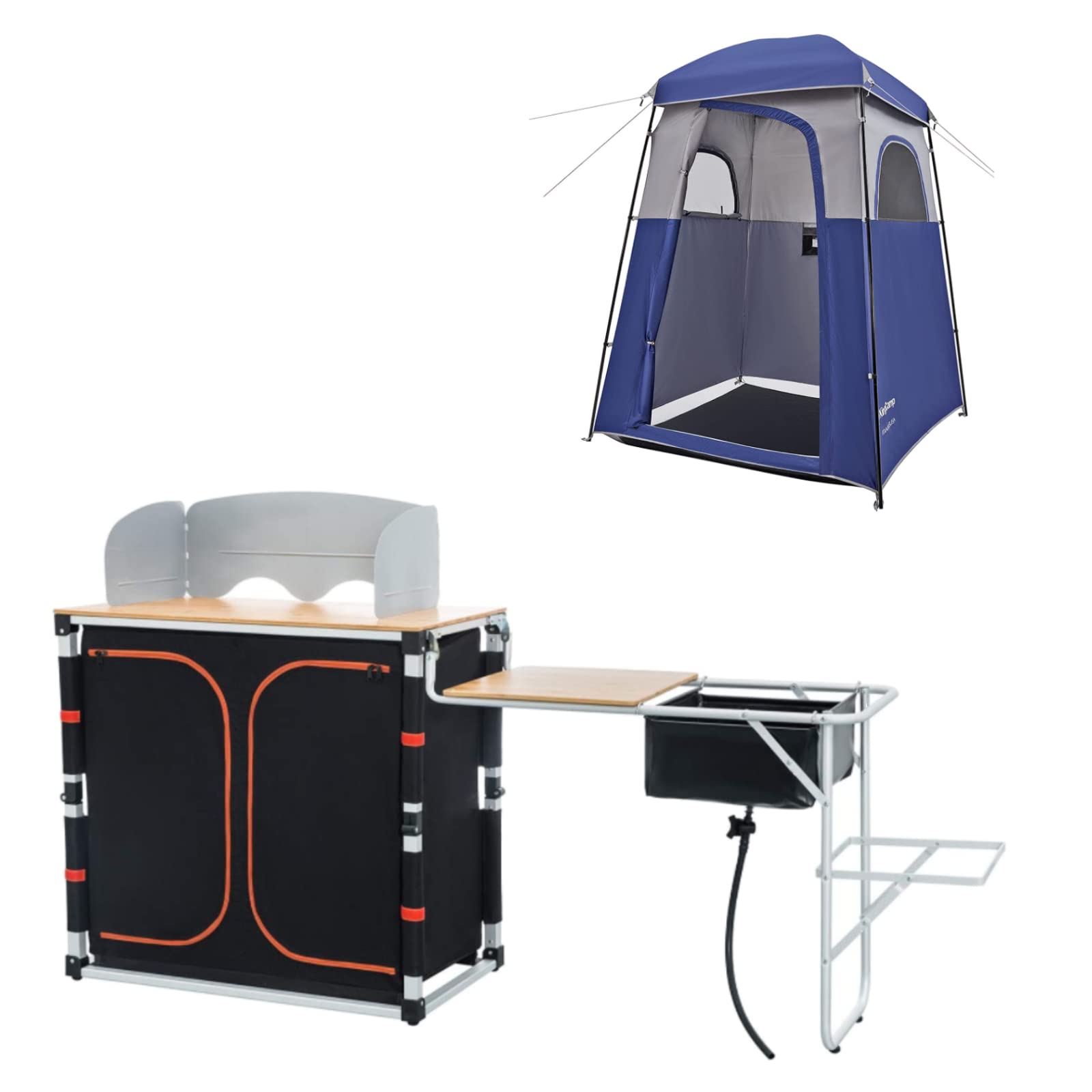 KingCamp Outdoor Shower Tent - Portable Camping Dressing Room & Shelter with Foldable Kitchen Table & Storage Organizer | Perfect for Camping, Beach, RV Trips & Outdoor Adventures