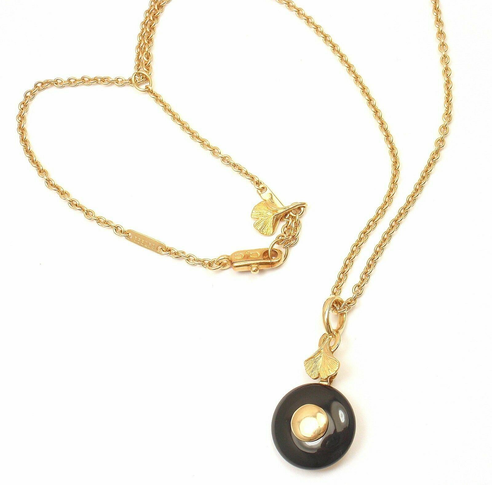 Authentic Carrera Y Carrera 18k Yellow Gold Ginkgo Onyx Pendant Necklace for Women - Elegant Layered Jewelry Gift for Anniversary, Birthday & Special Occasions