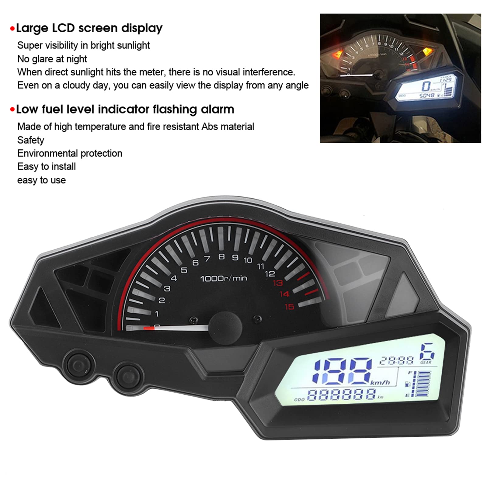 Kawasaki Ninja 300 LCD Speedometer - 15000RPM Tachometer & Fuel Gauge for Motorcycle Racing