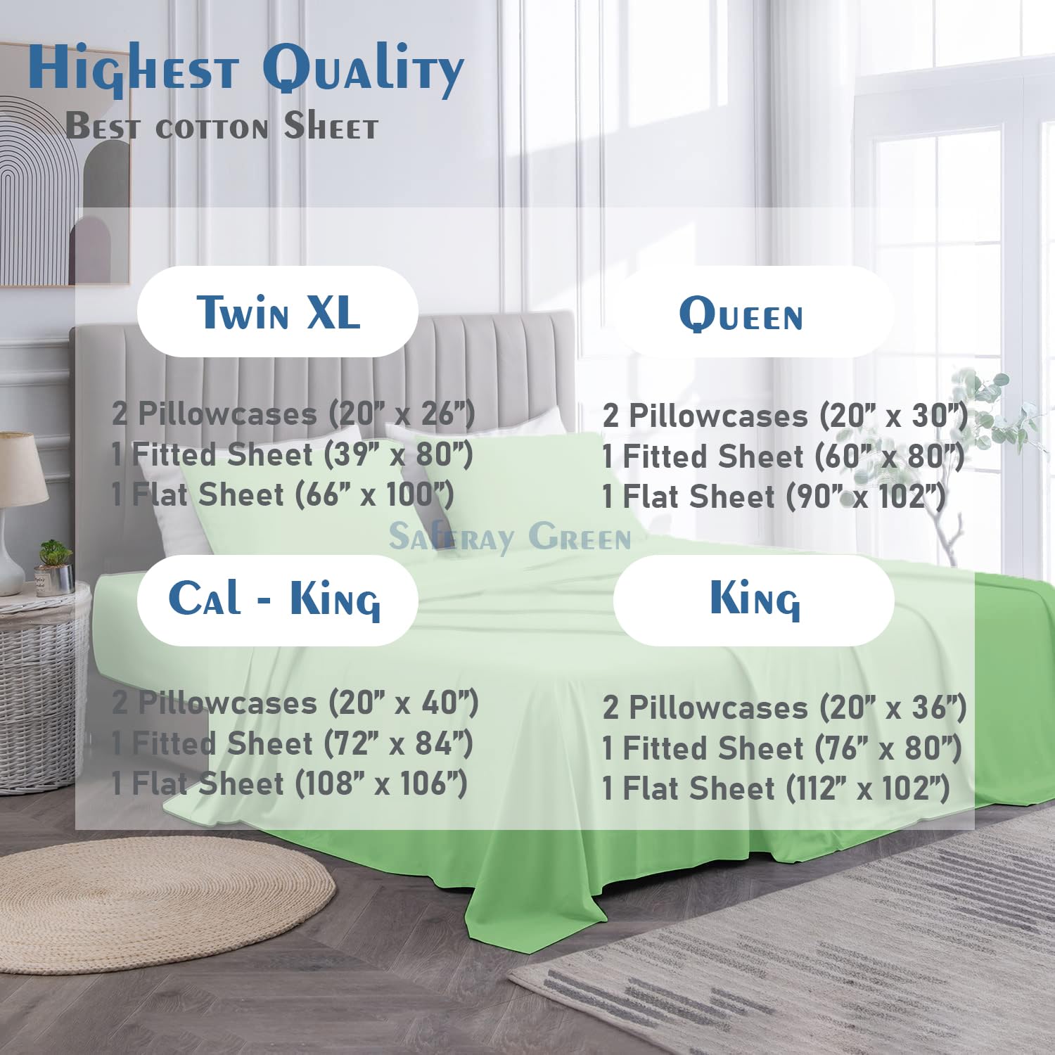 4Pc Twin Size Organic Cotton Sheet Set - 800 Thread Count, Soft & Breathable Luxury Bed Sheets with 8-12