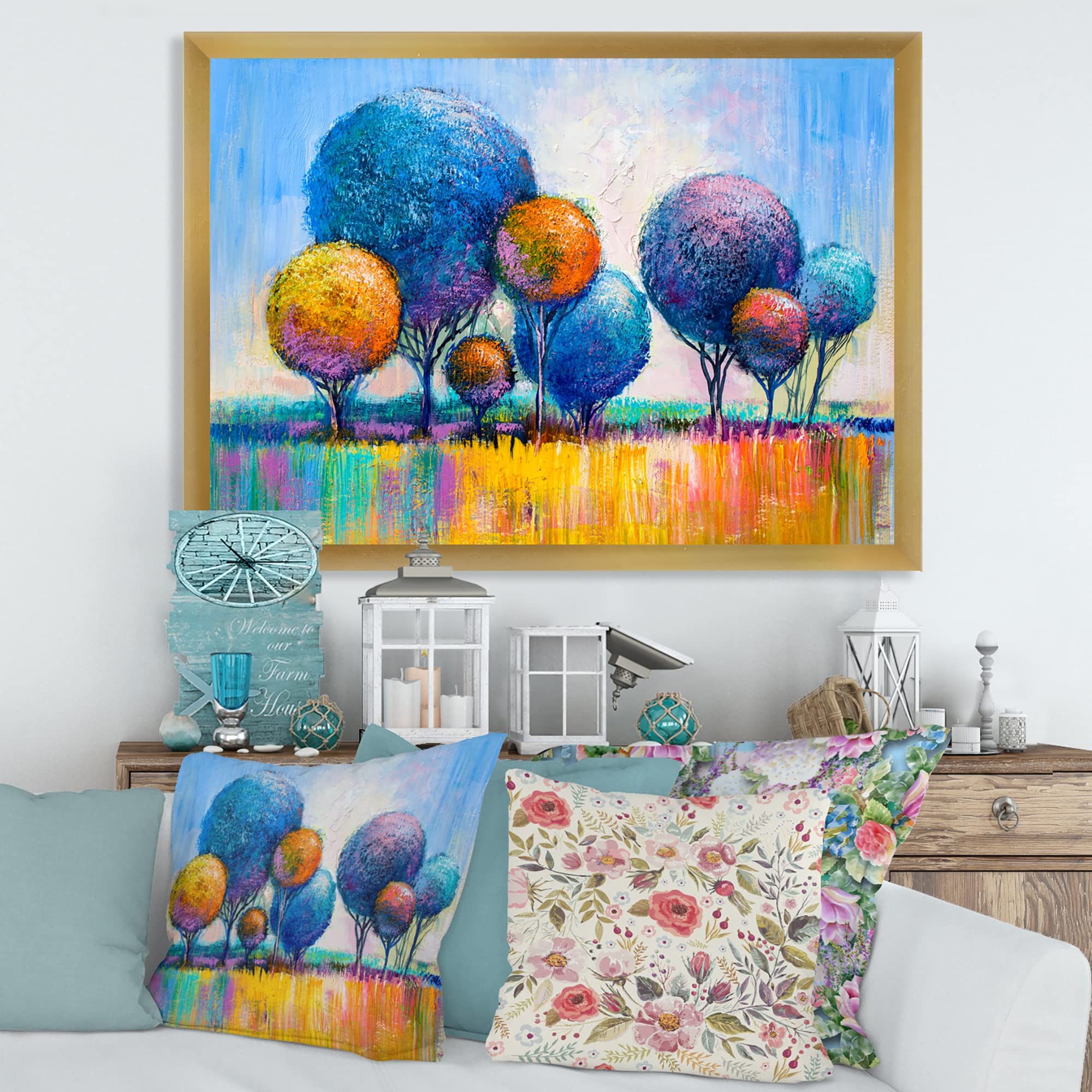 DesignQ Autumn Fantasy Trees IV Modern Framed Wall Art - Nature Inspired Home Decor for Living Room, Bedroom & Office