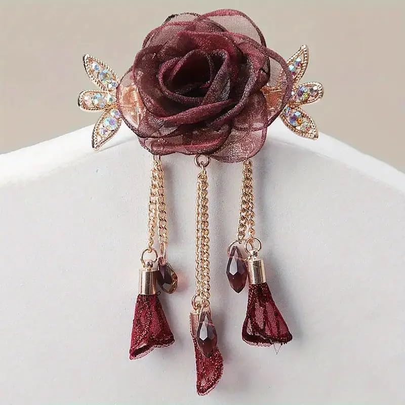 Elegant Metal French Barrette Hair Clip with Tassel - Floral Hair Accessories for Women & Girls - Perfect for Weddings, Parties and Everyday Wear