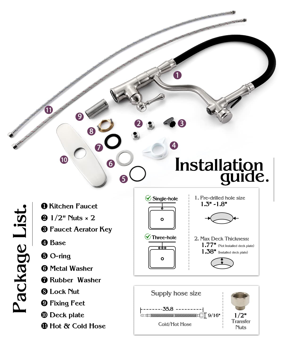 Premium Black Kitchen Faucet with Pull-Down Sprayer & Pot Filler - Brushed Nickel Finish for Modern Kitchens | Ideal for Cooking, Washing Dishes & Filling Pots