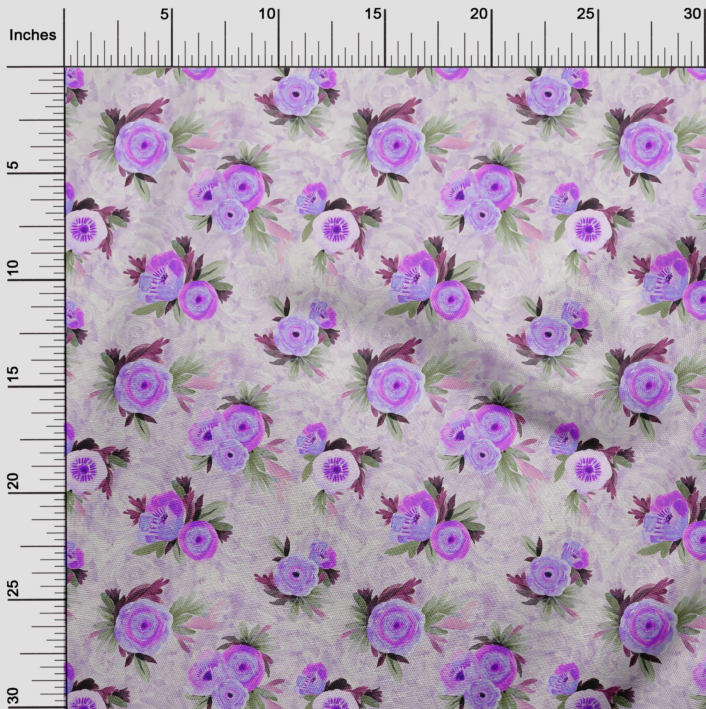 oneOone Viscose Chiffon Fabric - Watercolor Leaves & Peony Floral Print - 42 Inch Wide - Perfect for Dresses, Scarves & DIY Fashion Projects