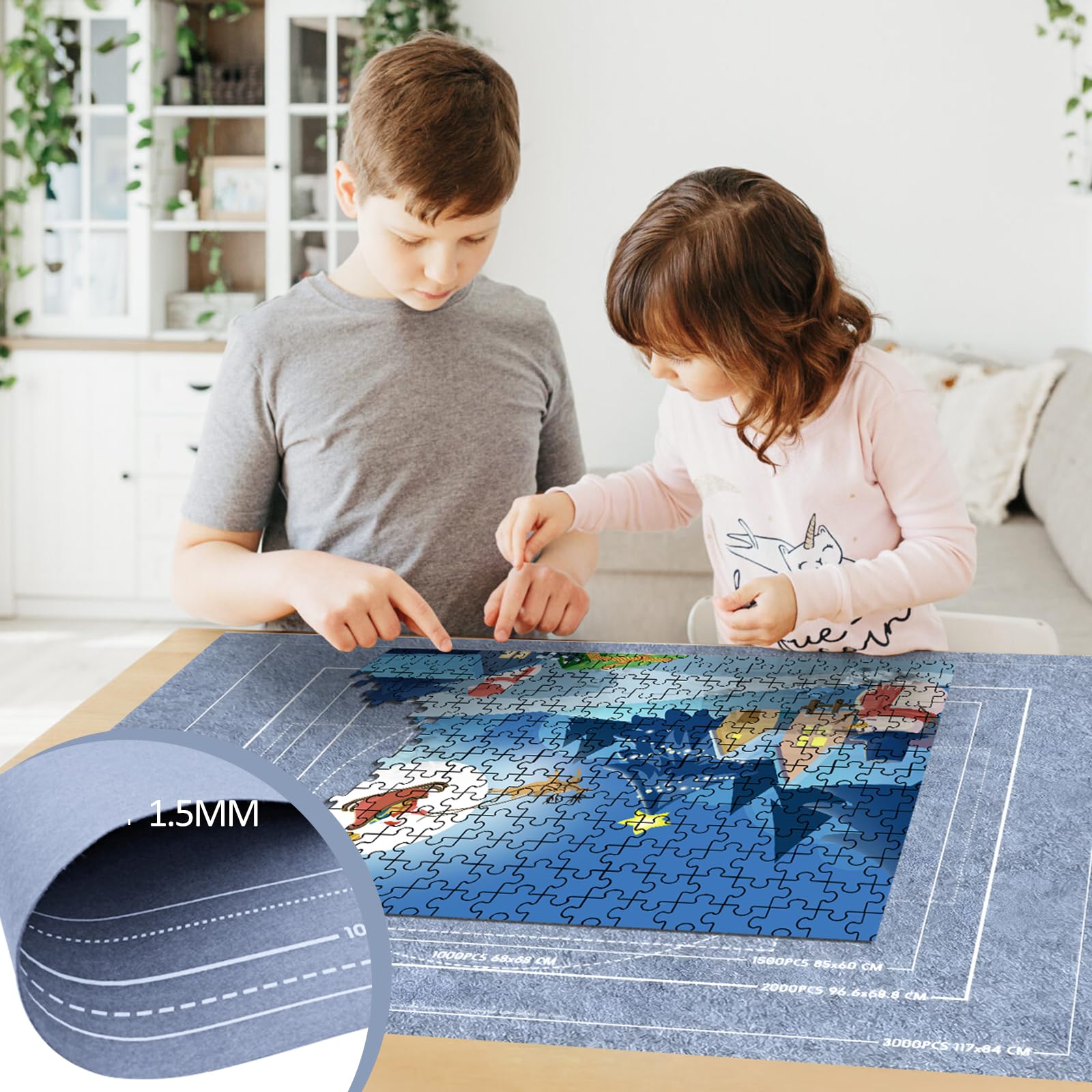 VFANDV Puzzle Mat Roll-Up Storage for 1000 1500 2000 Piece Puzzles - Portable Felt Puzzle Mat with 4 Sorting Trays for Adults & Kids - Perfect for Home, Travel, and Puzzle Organization