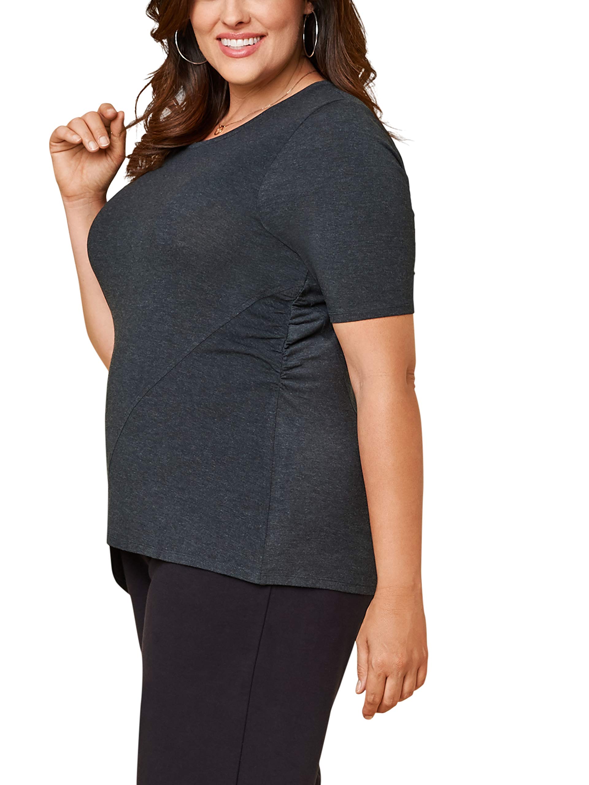 Fruit of the Loom Women's Plus Size Scooped Neck Ruched T-Shirt - Comfortable Stretch Fit Casual Top for Everyday Wear, Work & Outfits