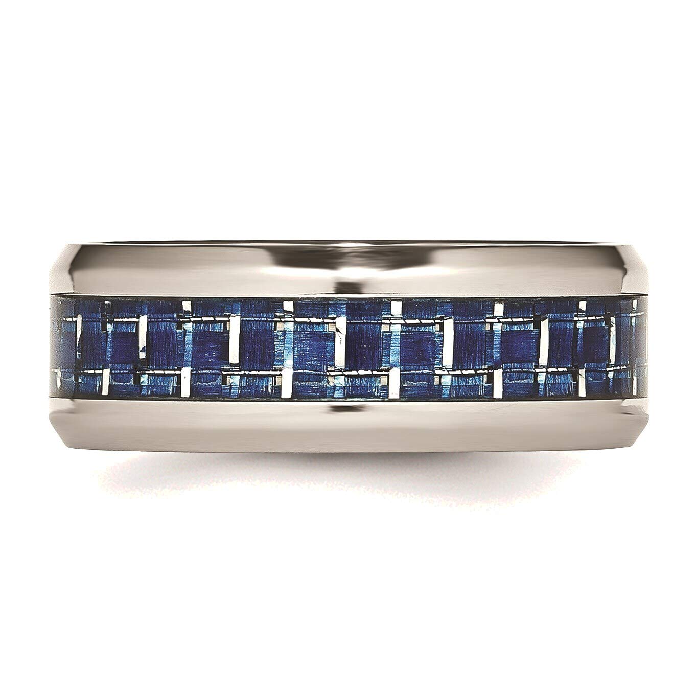 Bonyak Stainless Steel Blue & White Carbon Fiber Inlay Ring - Size 10.5 - Polished Men's Wedding Band - Durable & Hypoallergenic Jewelry for Everyday Wear, Anniversary Gifts & Special Occasions