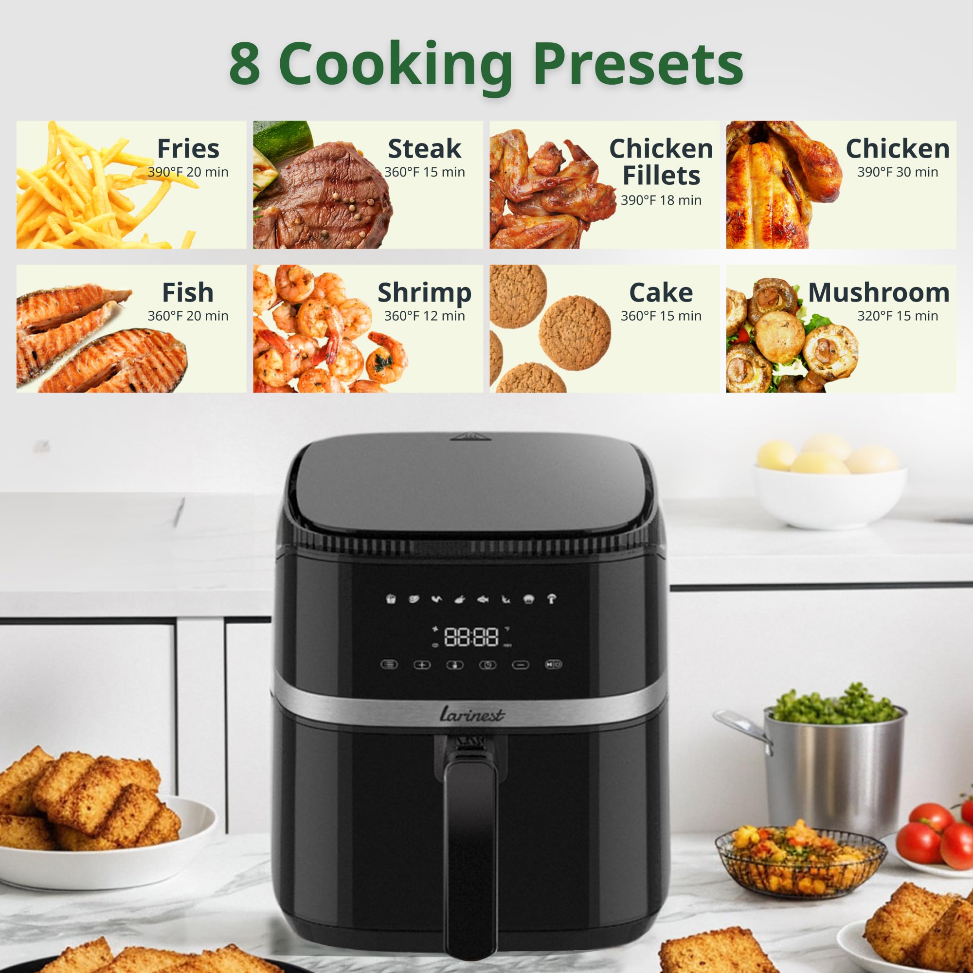 5.3Qt Air Fryer with 8 Cooking Functions - Large Capacity Compact Air Fryer for Quick & Healthy Meals - Digital Touch Screen, Rapid Air Circulation Technology - Dishwasher Safe & Nonstick Basket - Perfect for Family Cooking, Meal Prep & Snacks - Model AF501 in Black