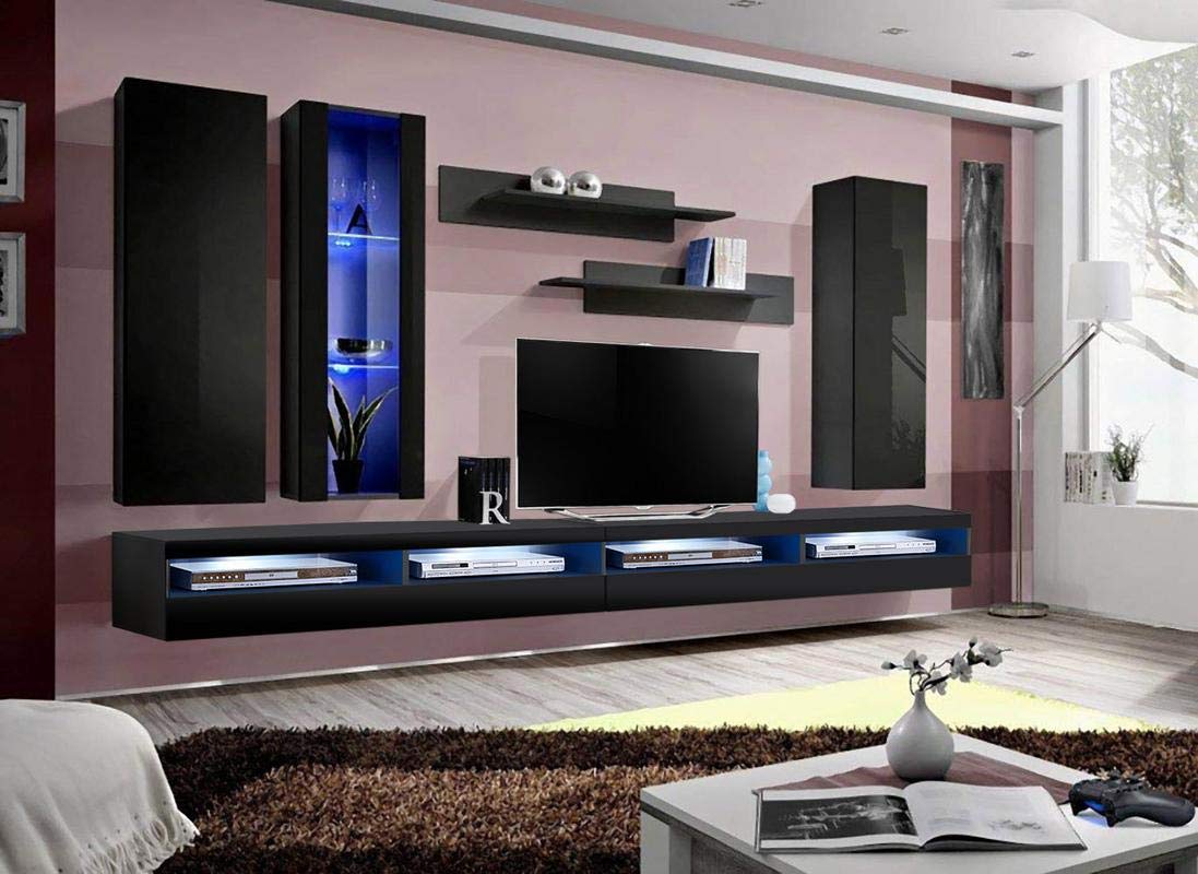 Modern Floating TV Stand with Storage & LED Lights - Wall-Mounted Entertainment Center Console for Bedroom & Living Room - Oak Wood TV Cabinet with Shelves - Perfect for Small Spaces & Home Theater Setup