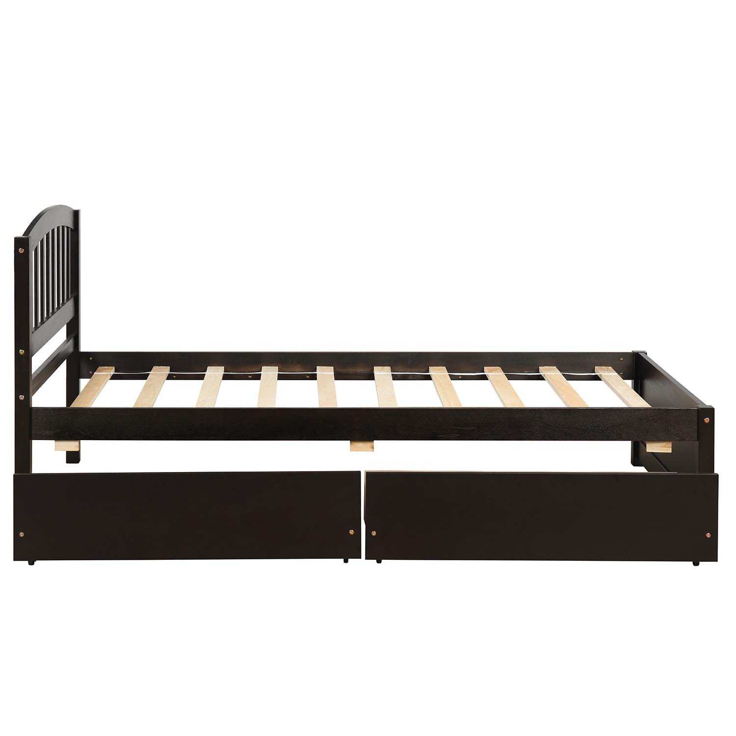 Merax Solid Wood Twin Size Platform Bed Frame with 2 Storage Drawers - No Box Spring Needed, Espresso Finish - Perfect for Small Bedrooms, Guest Rooms & Kids' Rooms
