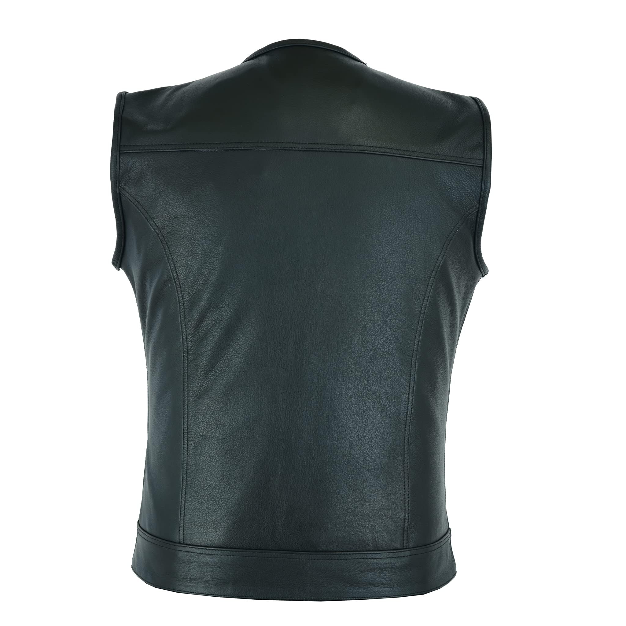 Leatherick Men's Black Motorcycle Vest - SOA Club & Traditional Paisley Satin Lined Leather Biker Jacket for Riding, Motorcycle Events & Casual Wear