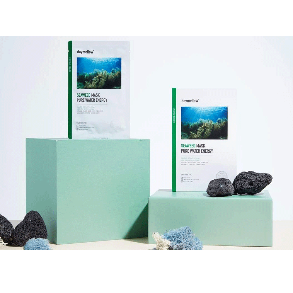 Daymellow Hydrating Seaweed Face Mask - Pure Water Energy 27ml (10 Pack) | Deep Moisturizing for Dry Skin, Spa Treatment at Home