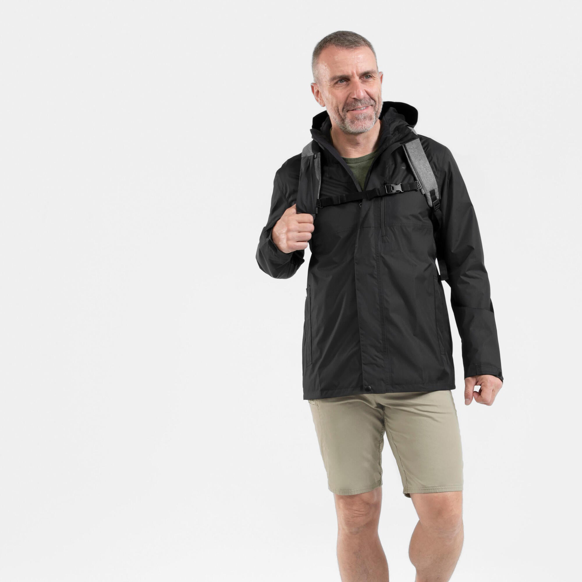 Quechua Men's NH500 Waterproof Rain Jacket - Lightweight Windproof Hiking Jacket for Outdoor Adventures & Travel