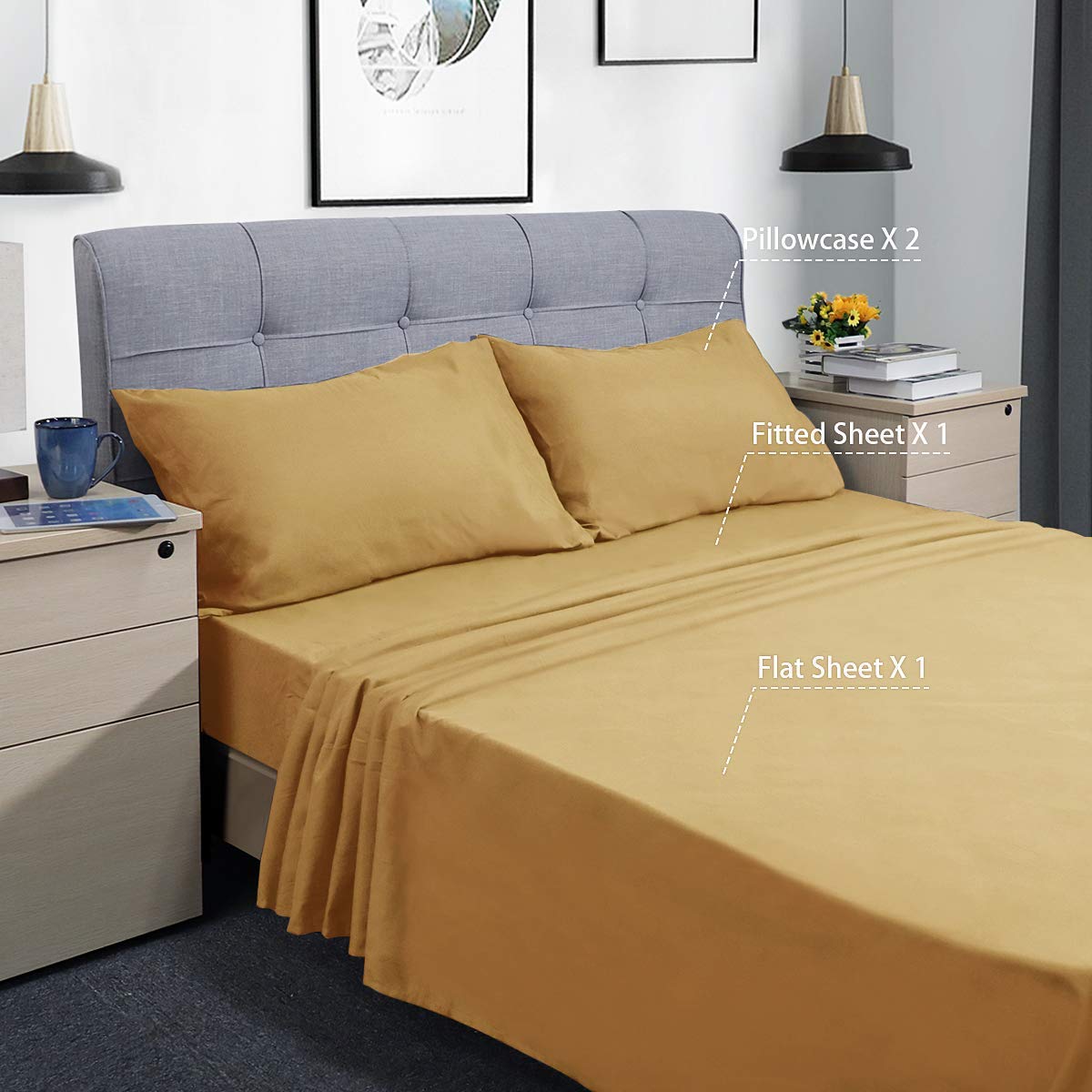 800 Thread Count 4-Piece Egyptian Cotton Bed Sheet Set - Full Size, 100% Long Staple Soft Cotton, Deep Pocket Fits Mattress Up to 12