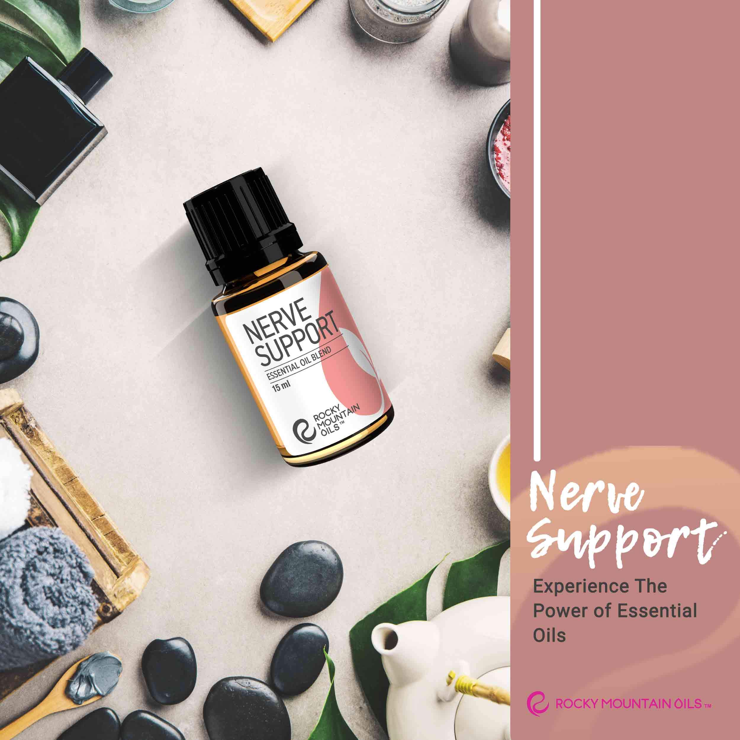 Rocky Mountain Oils 100% Pure Nerve Support Essential Oil Blend - Natural Aromatherapy Oil for Diffusers & Massage Therapy | Stress Relief, Relaxation & Wellness | 15ml Bottle for Home, Office & Spa Use