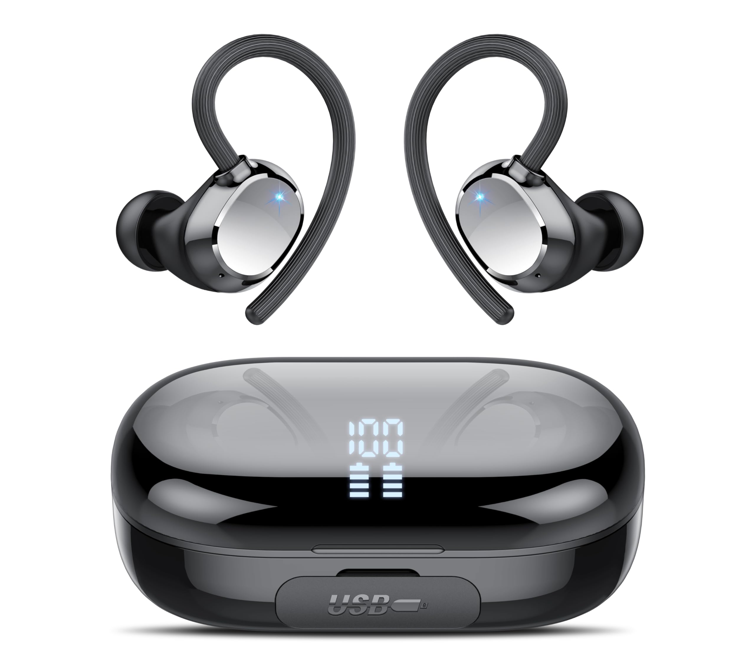 Wireless Earbuds Bluetooth 5.3 with 128Hrs Playtime, ENC Noise Canceling Mic & Deep Bass - IP7 Waterproof Sports Earphones with Earhooks for Running, Gym Workouts & Fitness Activities | Perfect for Jogging, Cycling & Outdoor Exercises